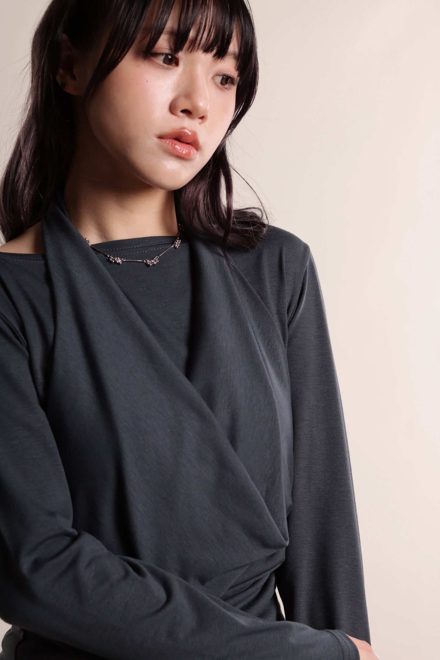 Grace Layered Drape Top (Charcoal)