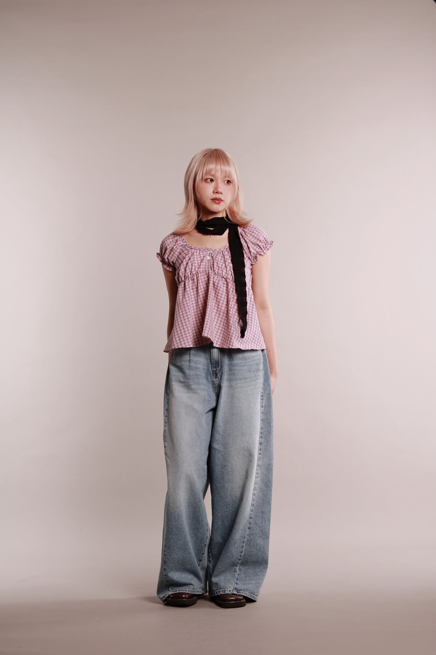 Plaid Button Blouse (Pink)