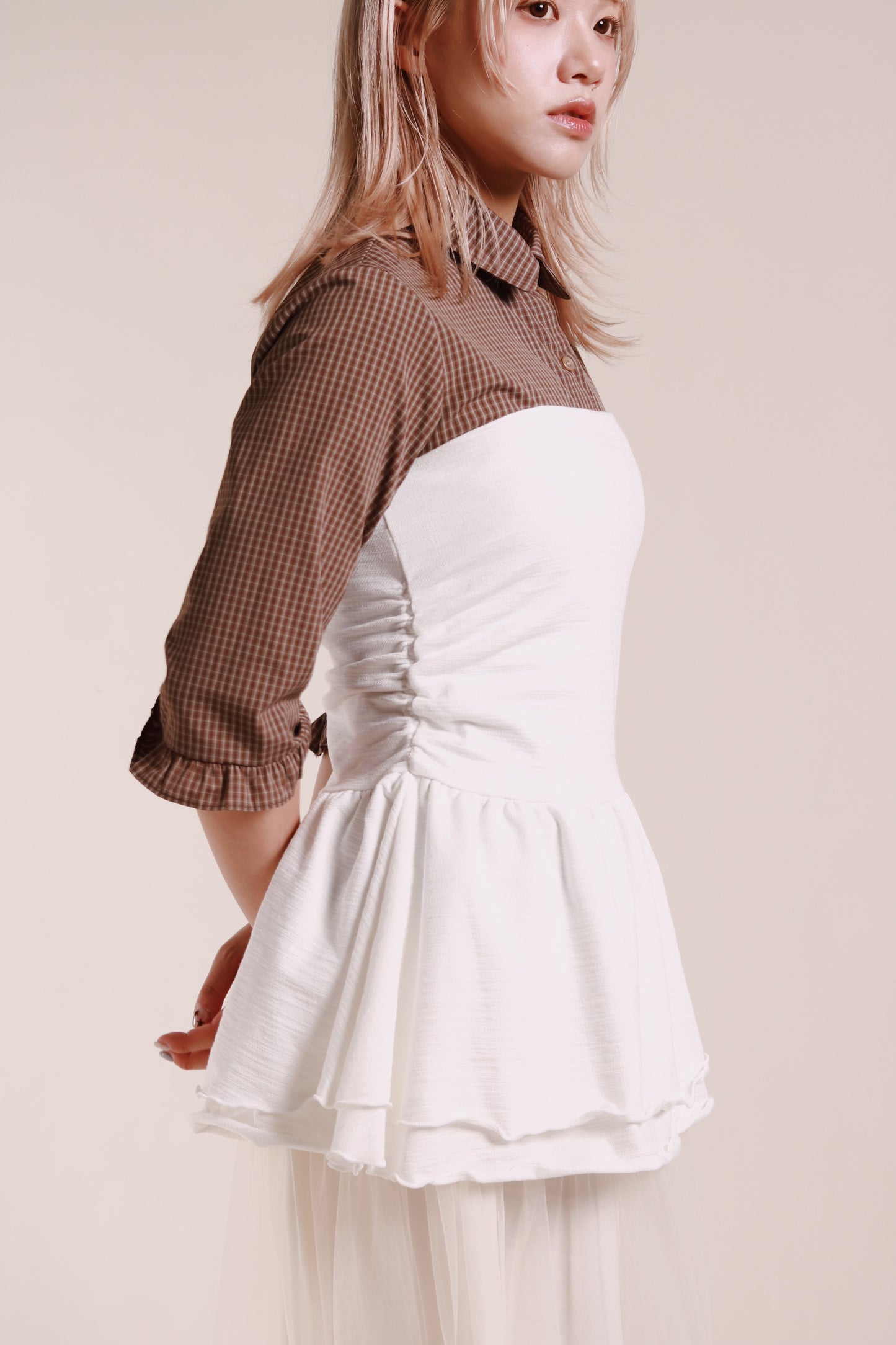 Ruffle Tube Mini Dress (White)