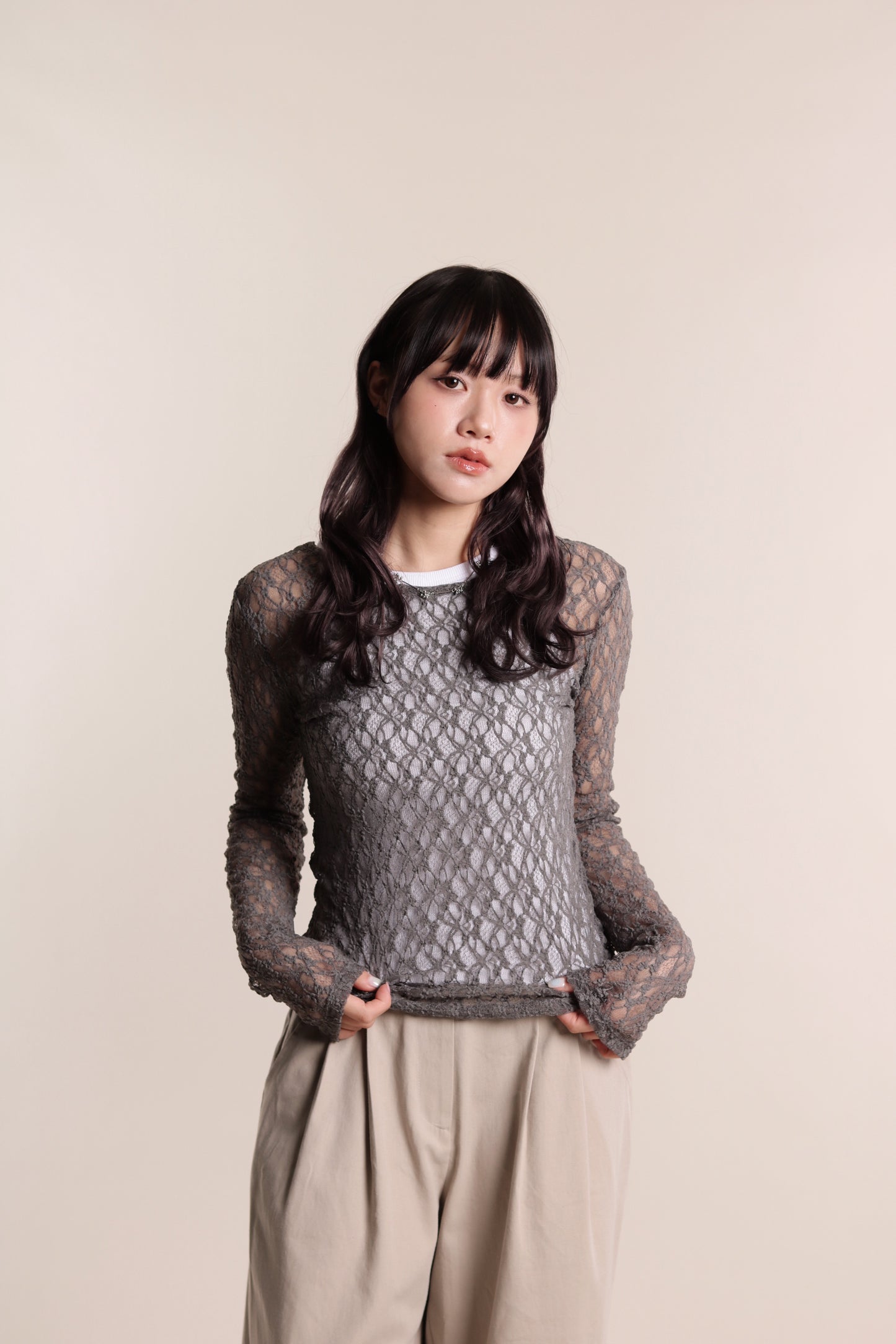 Lace Long Sleeve Top (Grey)