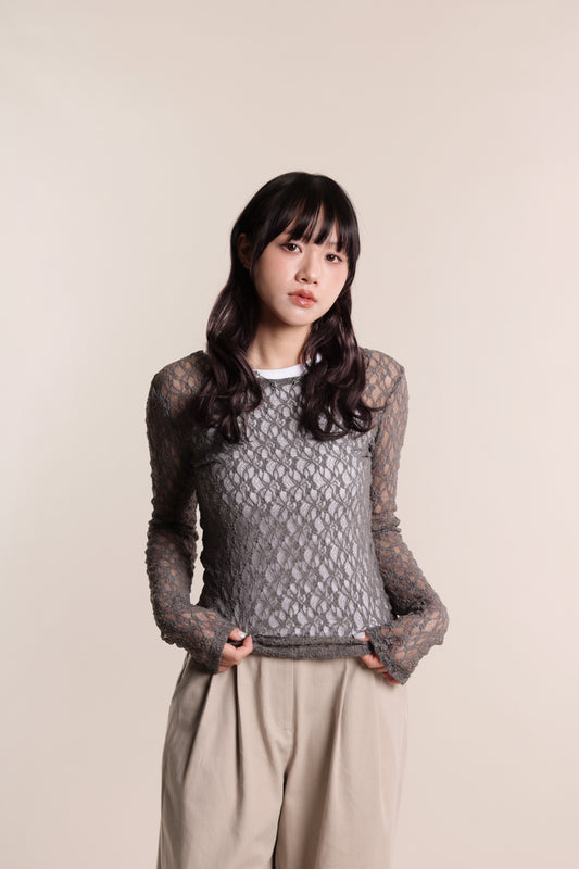 Lace Long Sleeve Top (Grey)