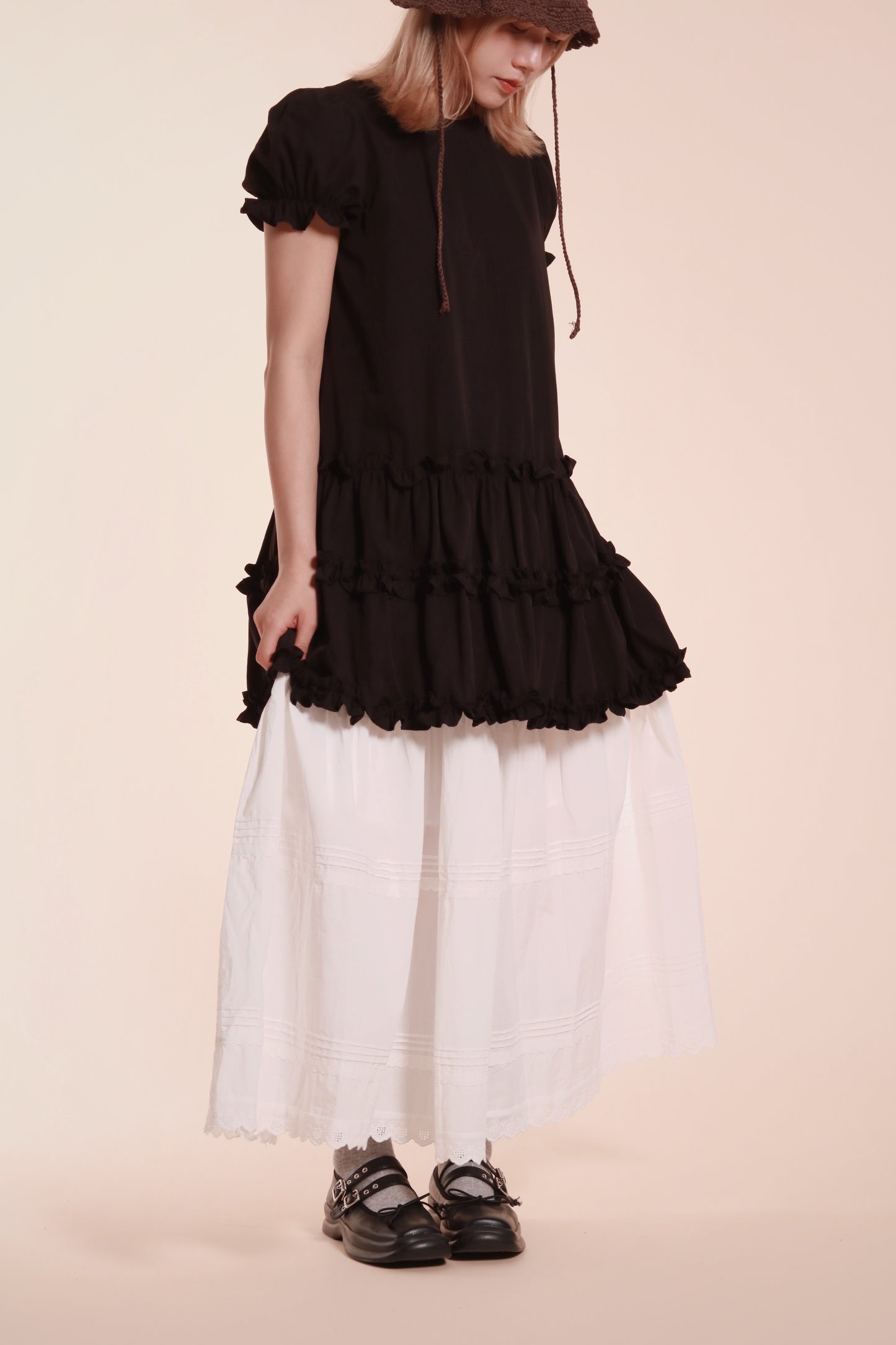 Doll Puff Sleeve Mini Dress (Black)