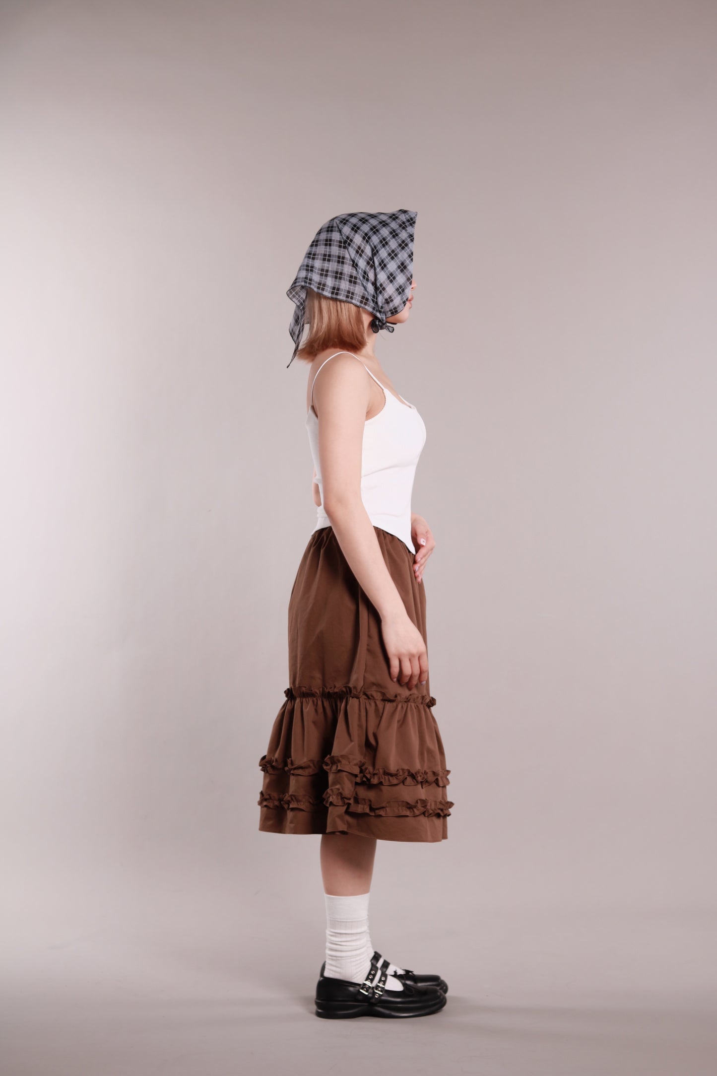 Doll Ruffle Midi Skirt (Brown)