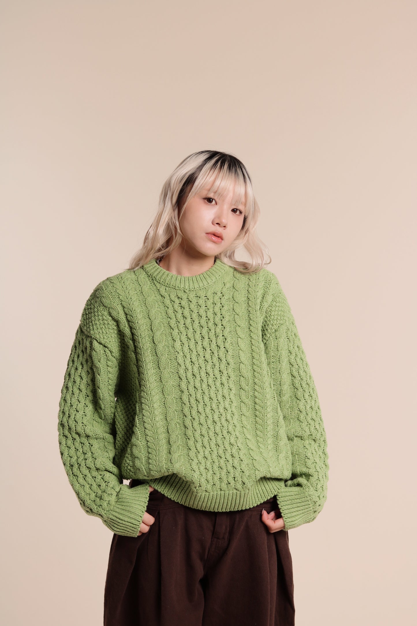 Oversized Cable Knit Sweater (Green)