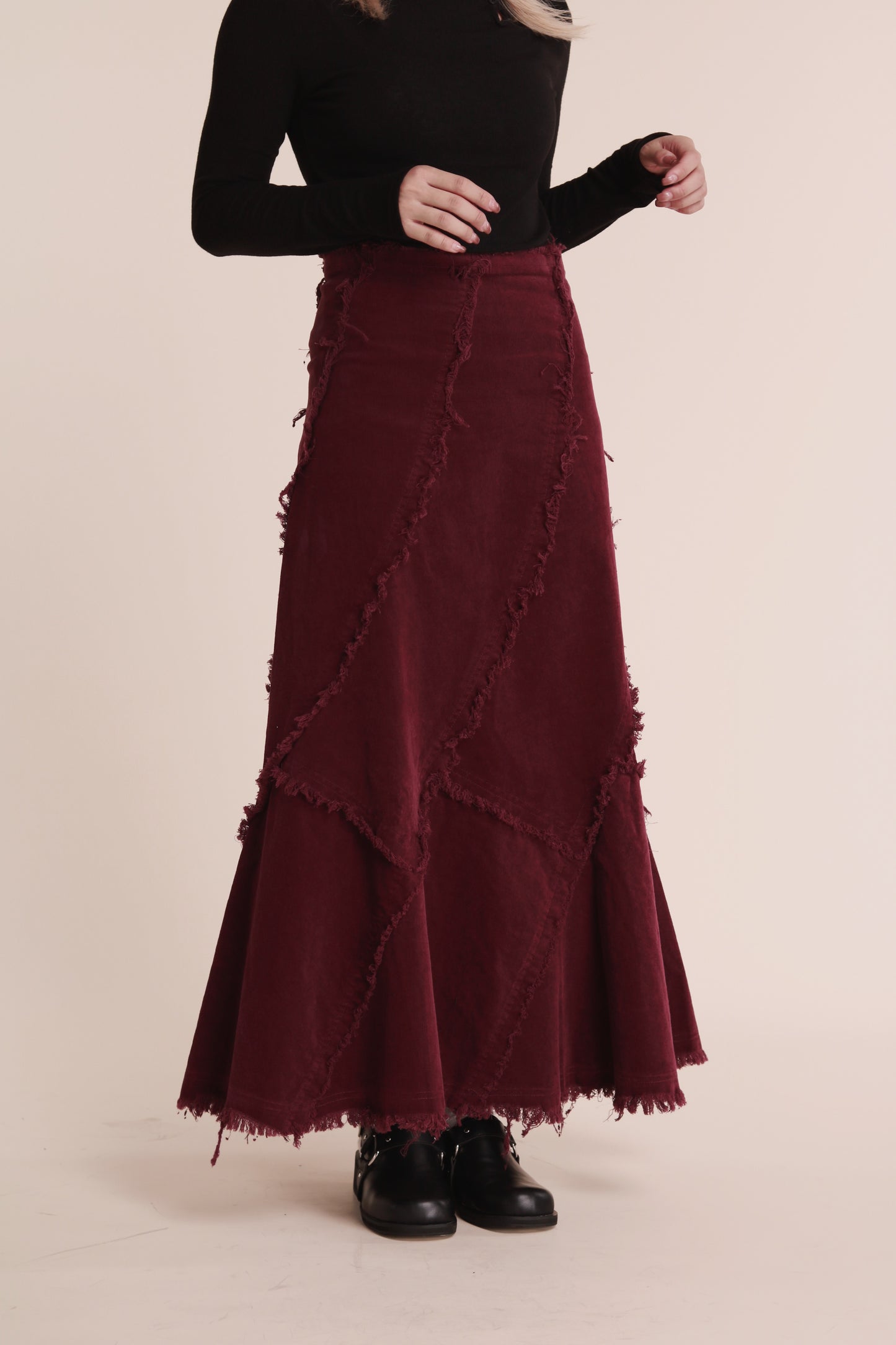 Frayed Mermaid Skirt (Wine)