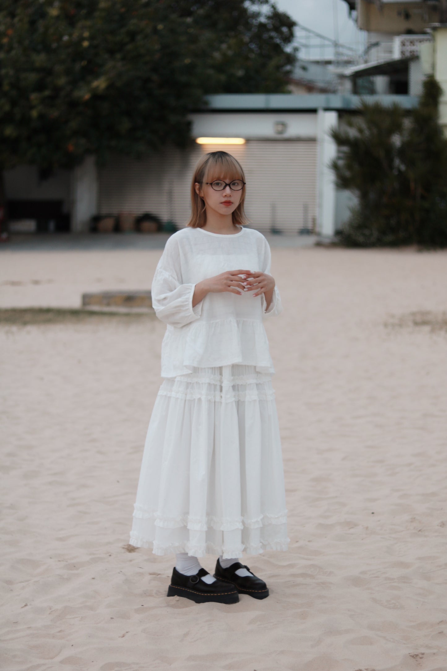 Doll Double Ruffle Skirt (White)