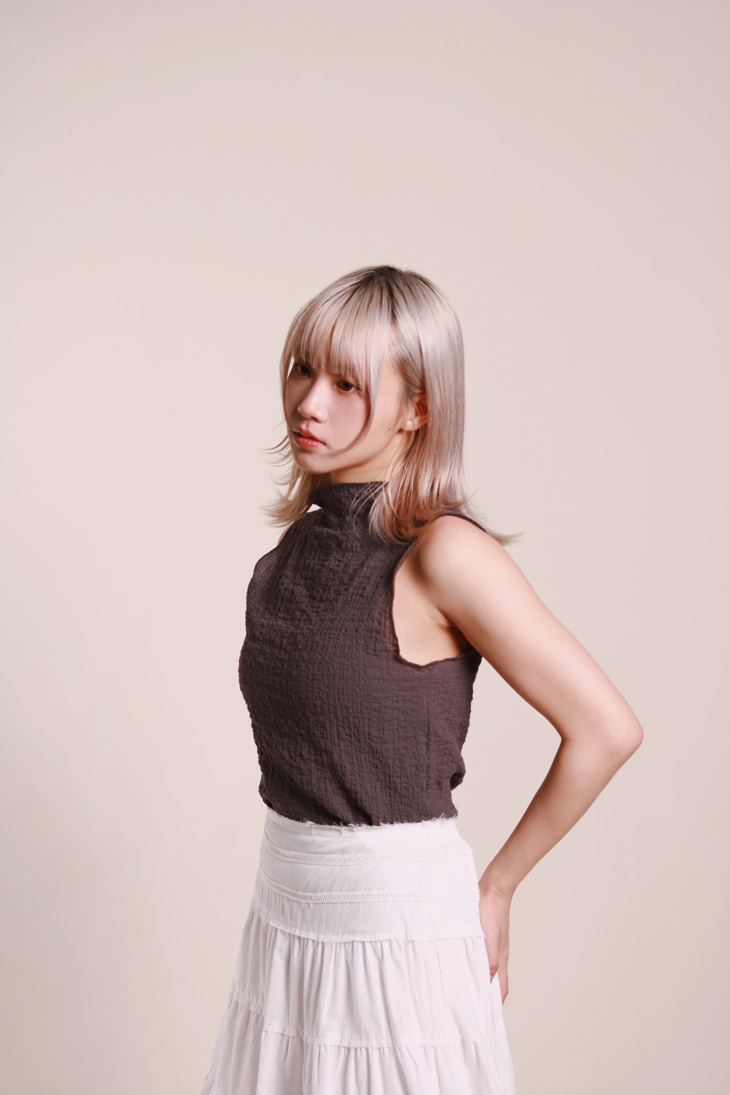 Ruffle Sleeveless Top (Charcoal)