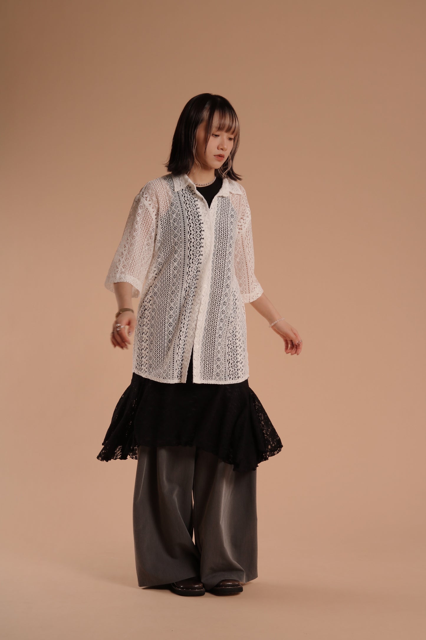 Lace Layered Mini Skirt (Black)