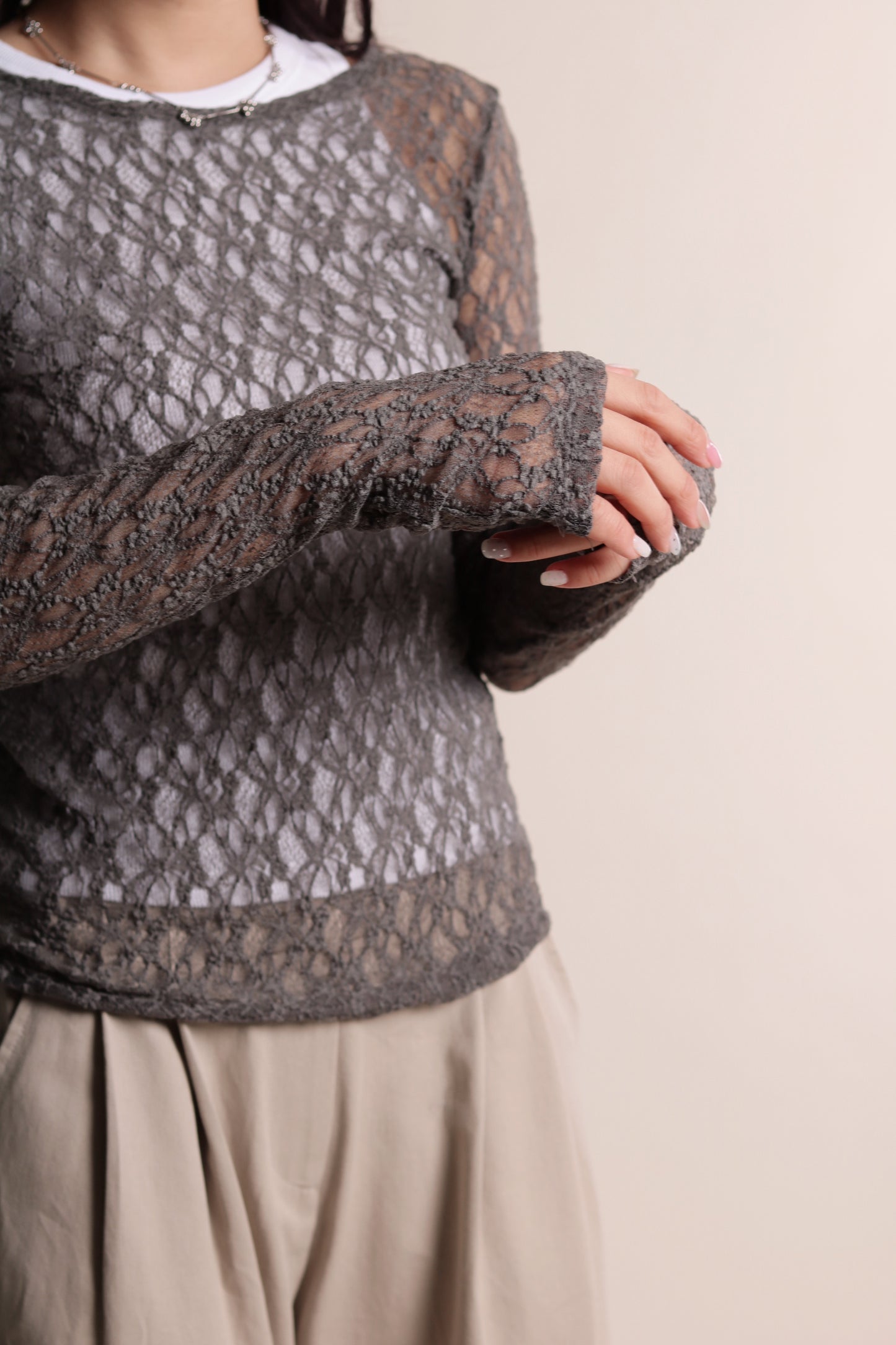 Lace Long Sleeve Top (Grey)