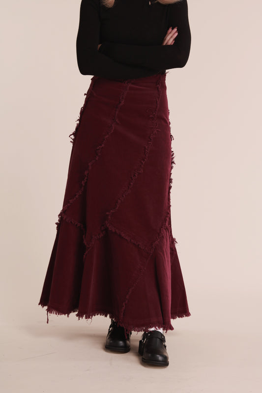 Frayed Mermaid Skirt (Wine)