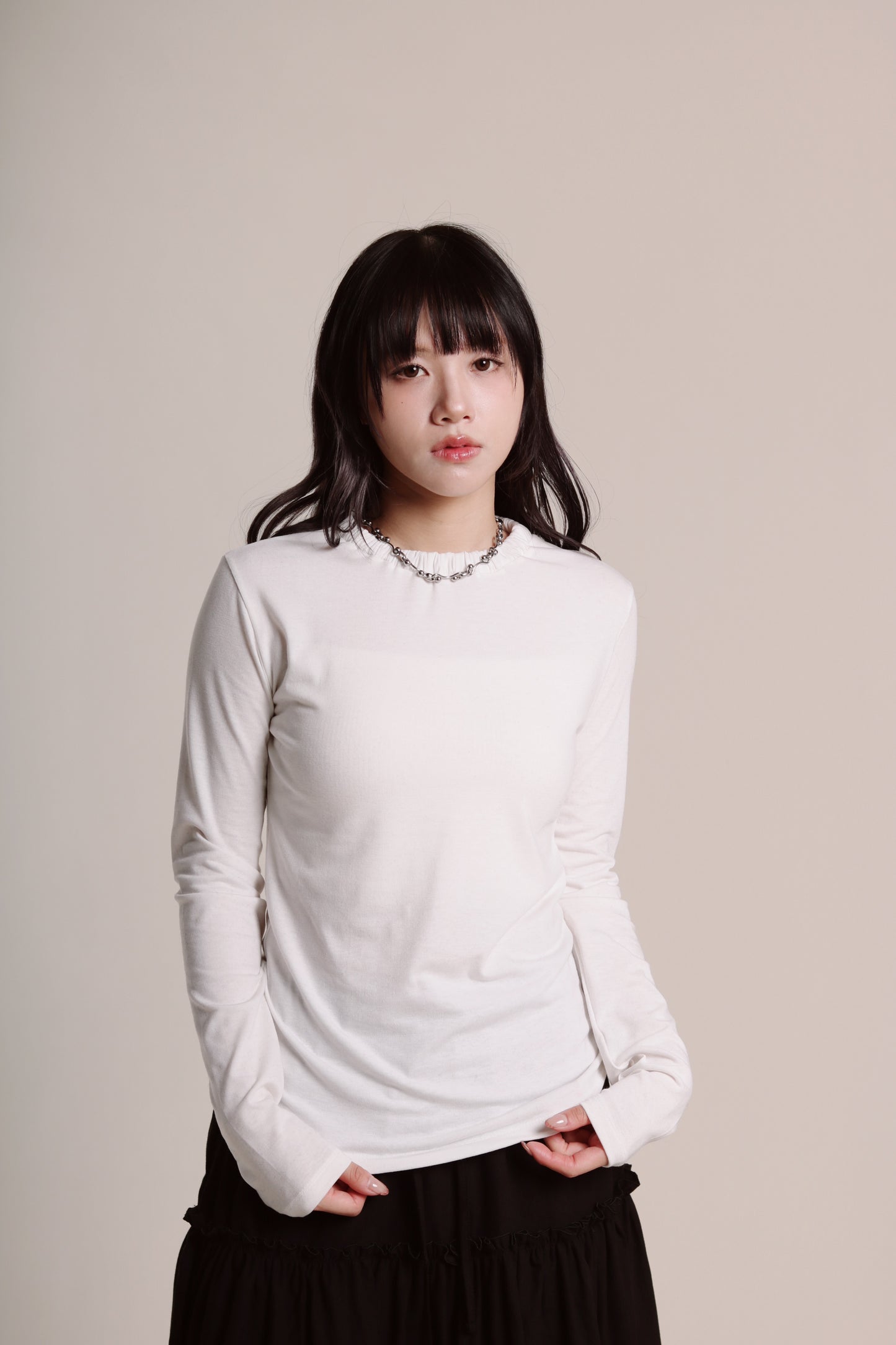 Soft Gathered Neck Top (White)
