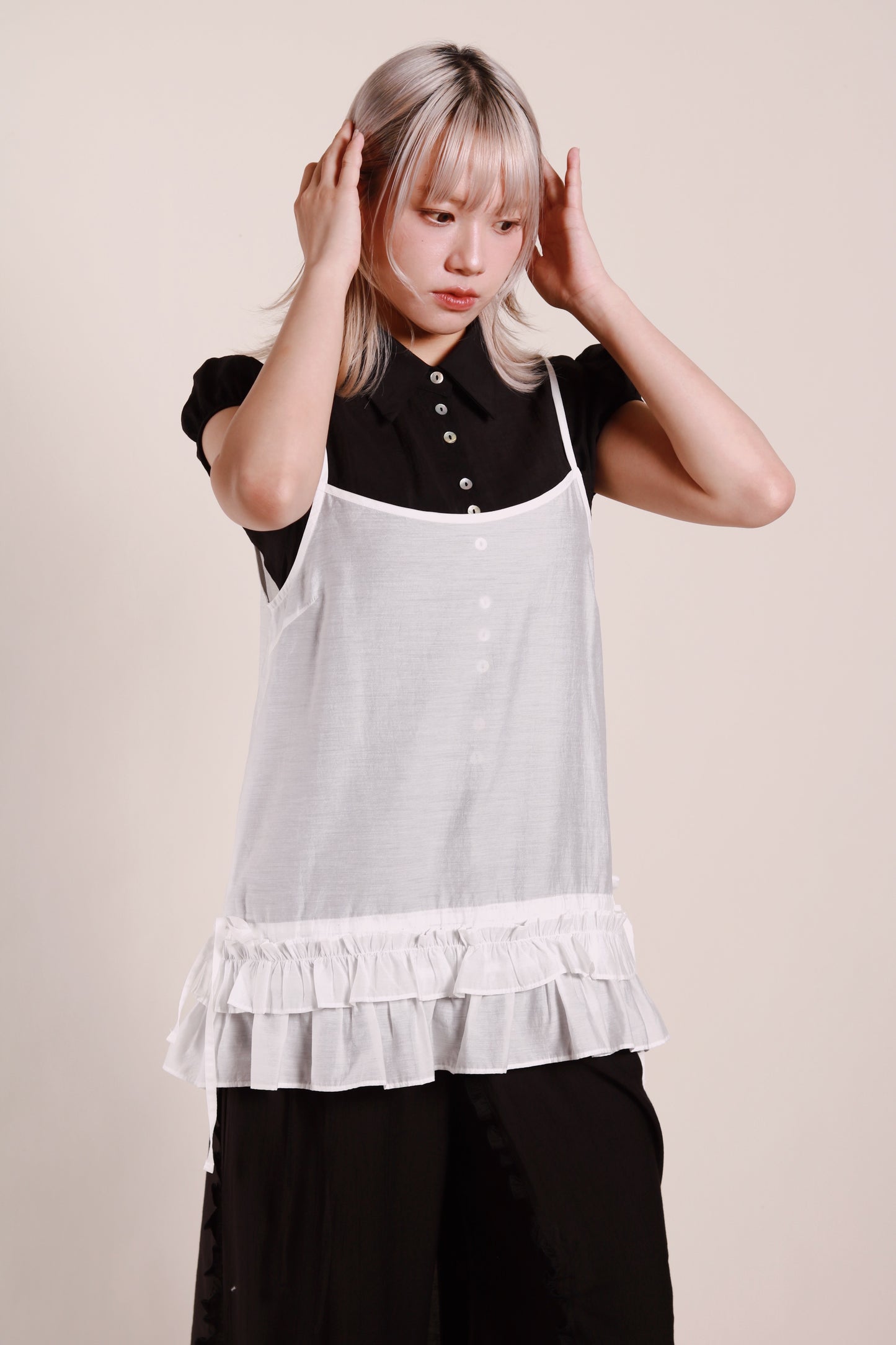 Double Ruffle Sleeveless Top (White)
