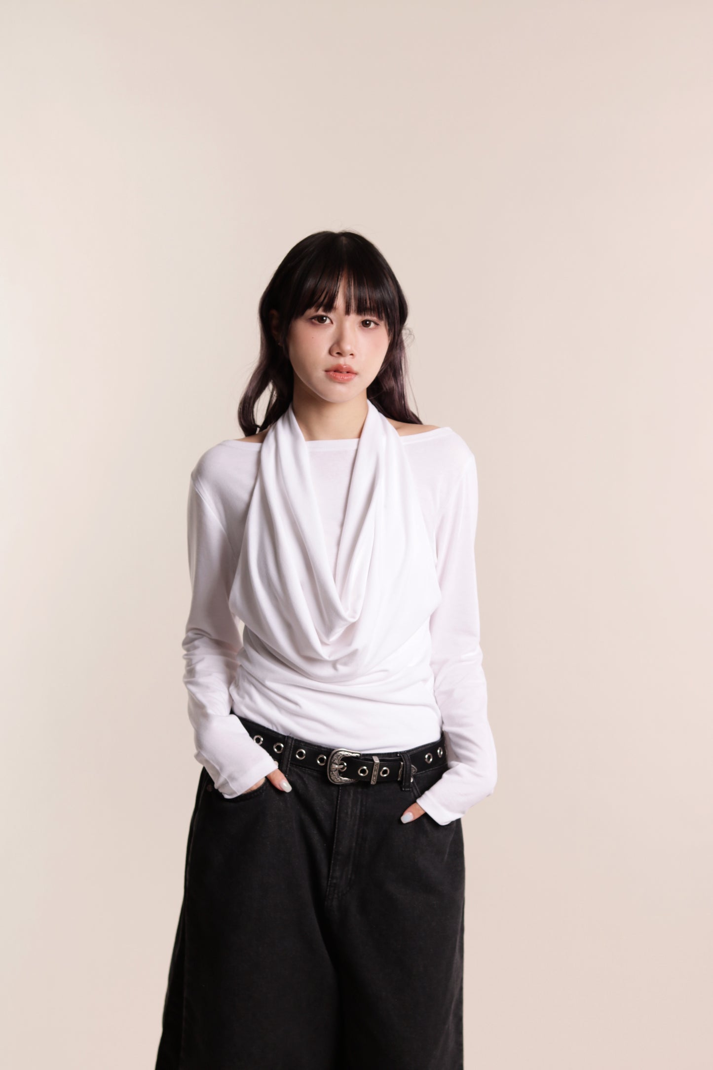 Grace Layered Drape Top (White)