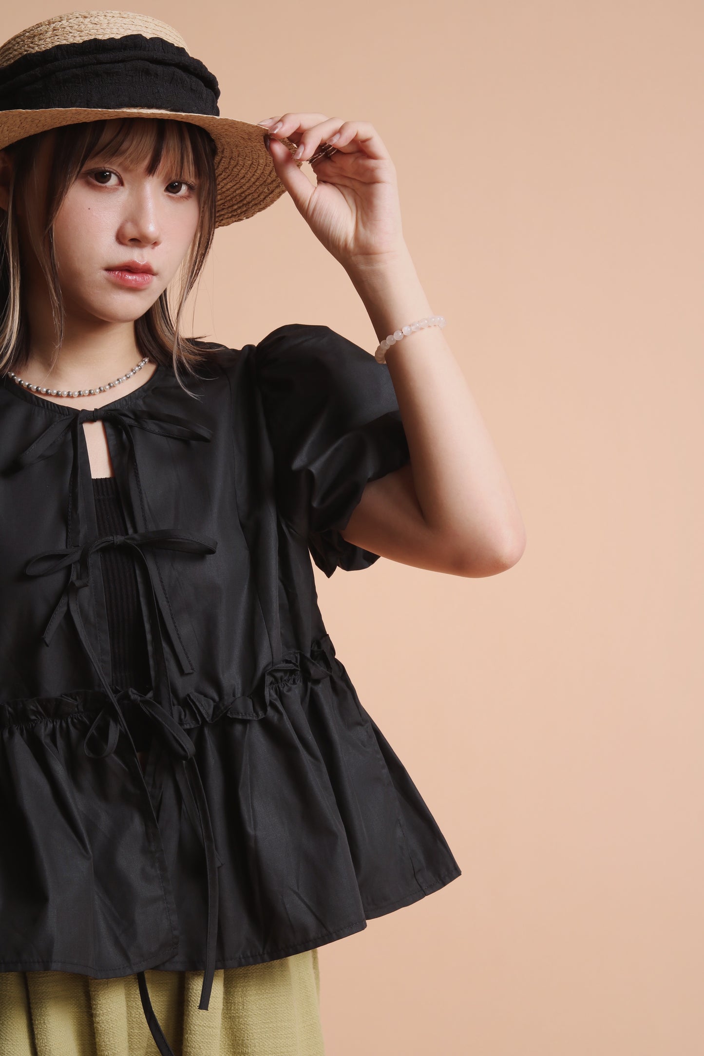 Bubble Straw Hat (Black/Ivory/Mustard)