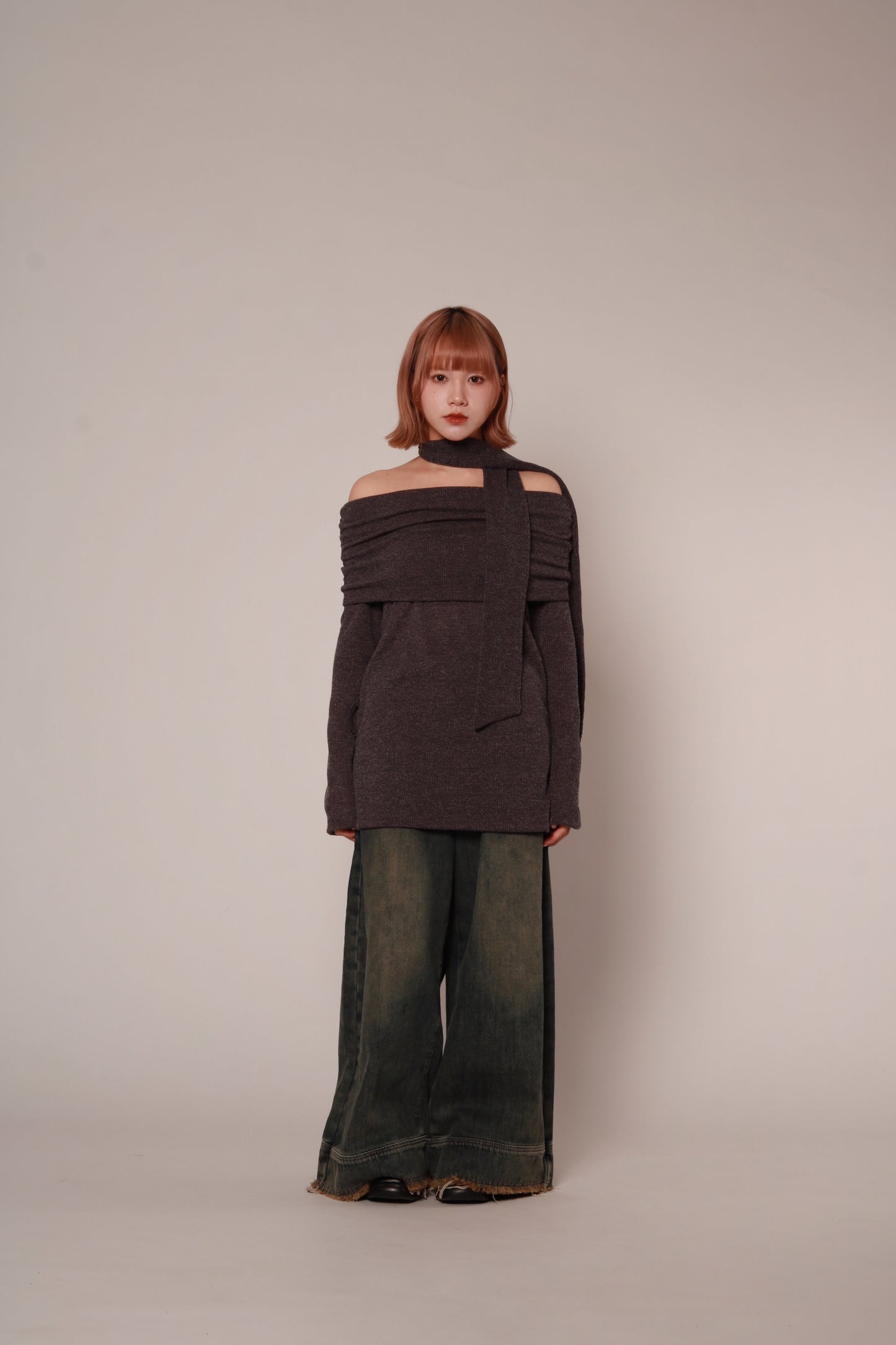 Off Shoulder Knit Top (Charcoal)