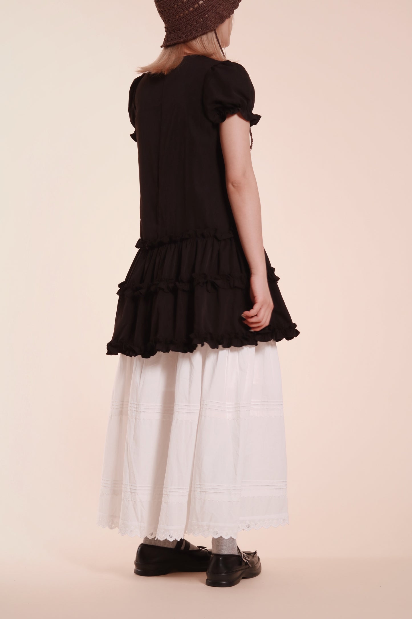 Doll Puff Sleeve Mini Dress (Black)