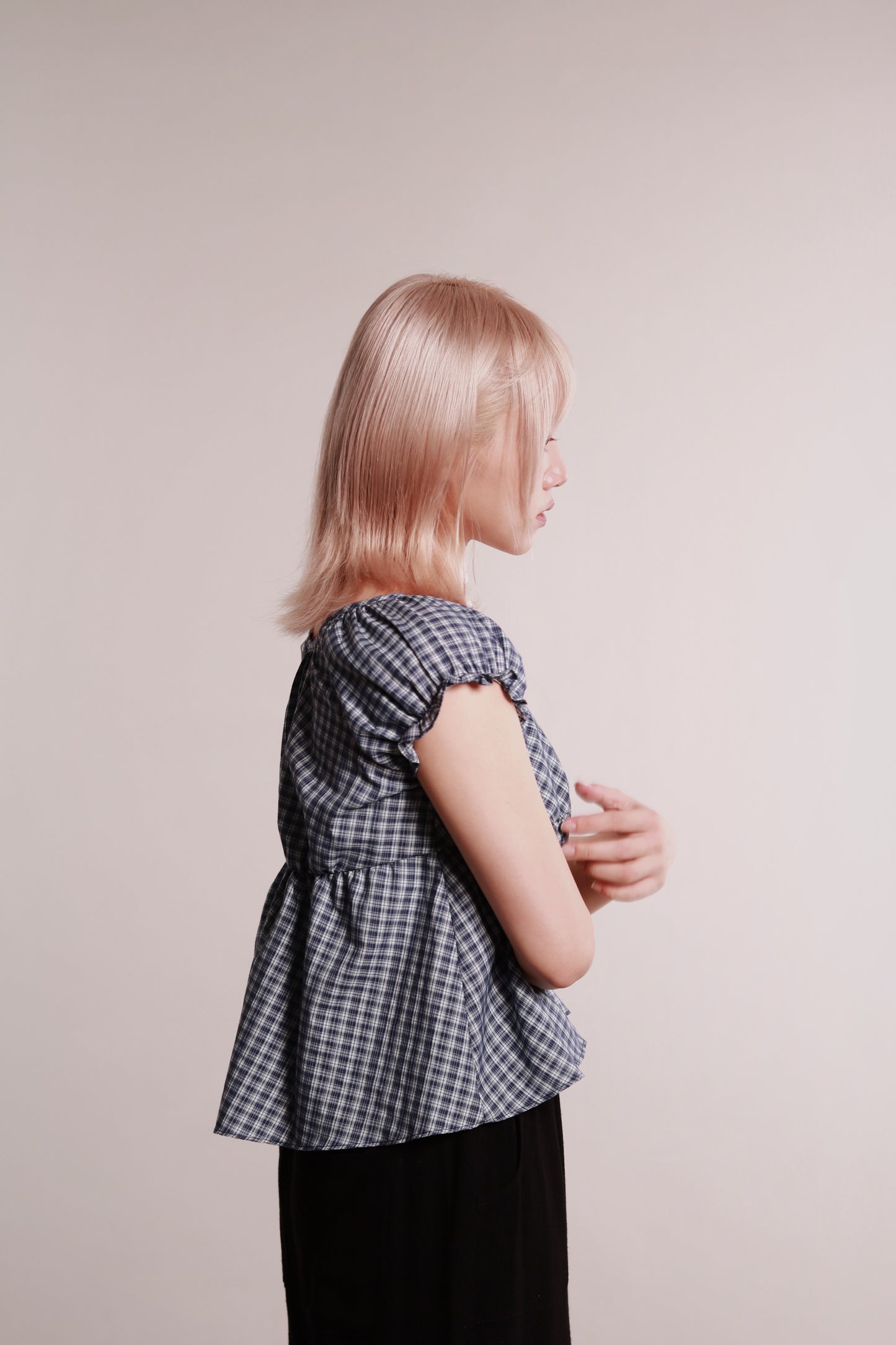 Plaid Button Blouse (Blue)