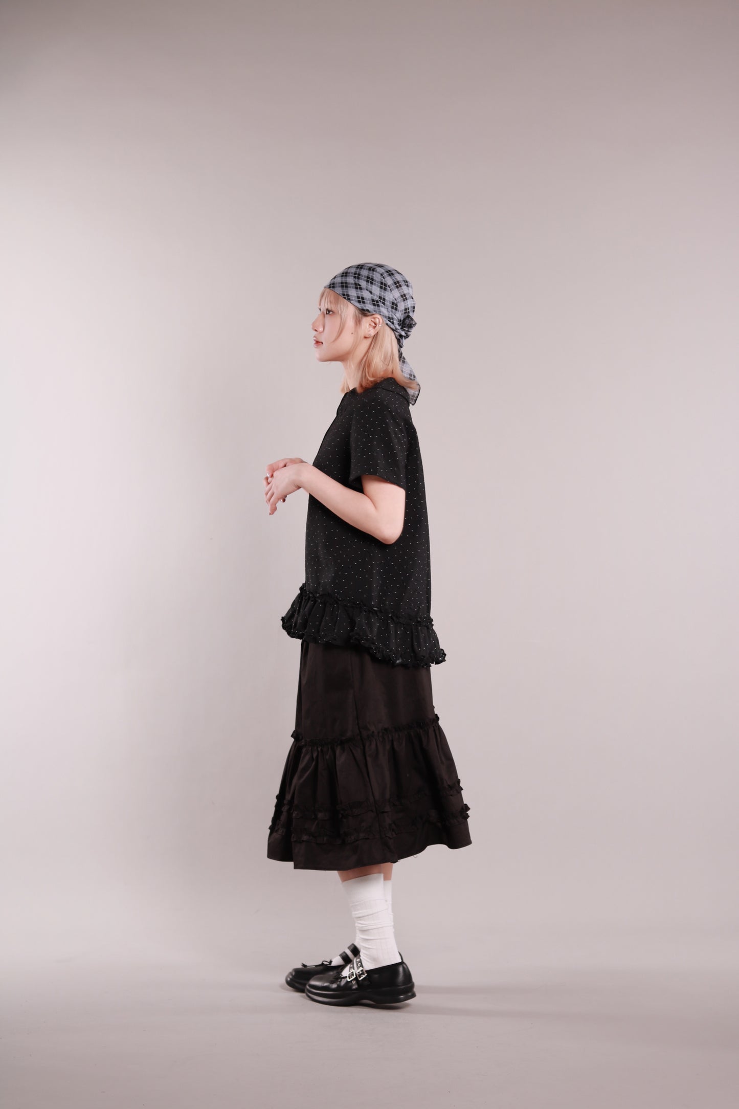 Doll Ruffle Midi Skirt (Black)