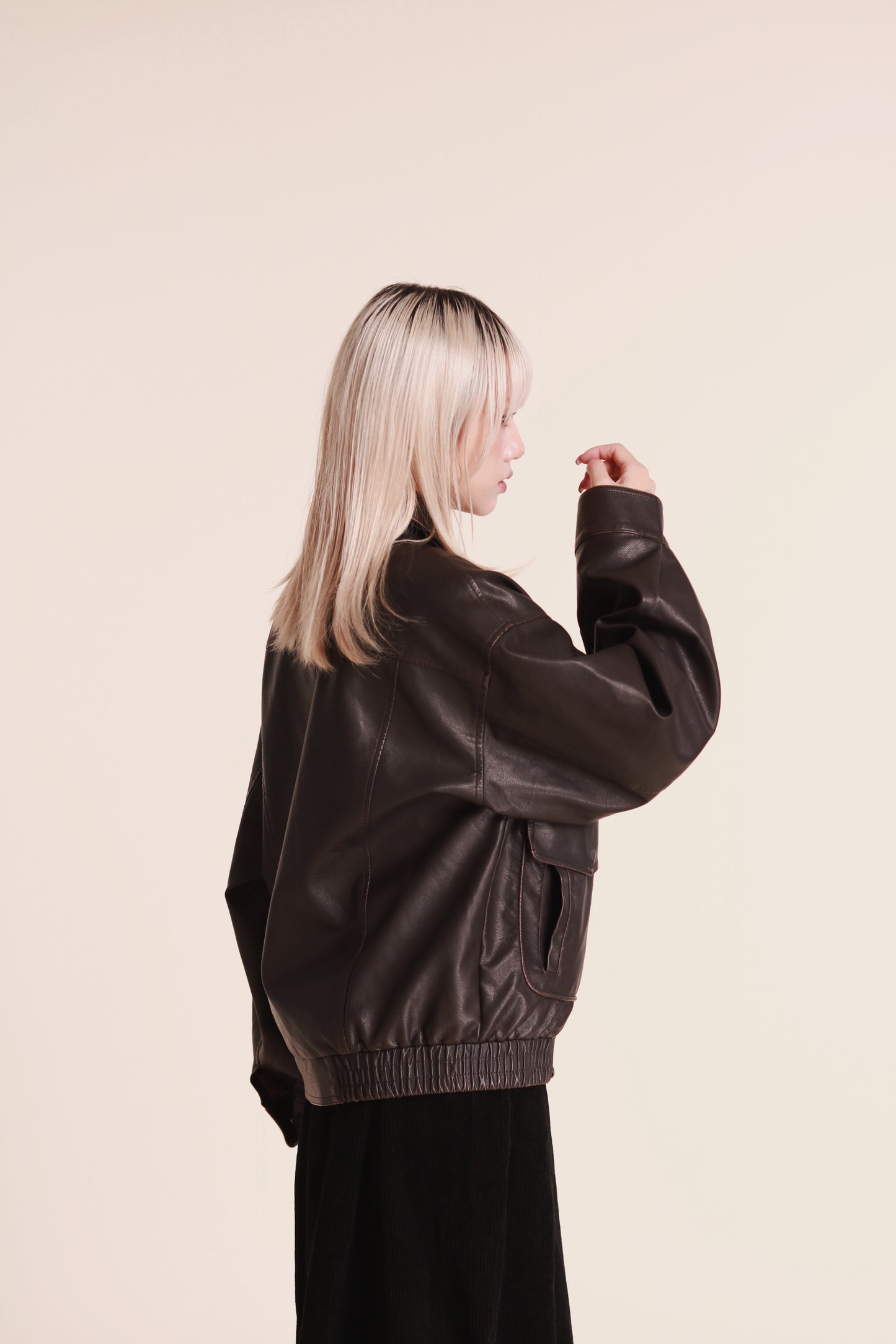 Oversized Leather Jacket (Brown)