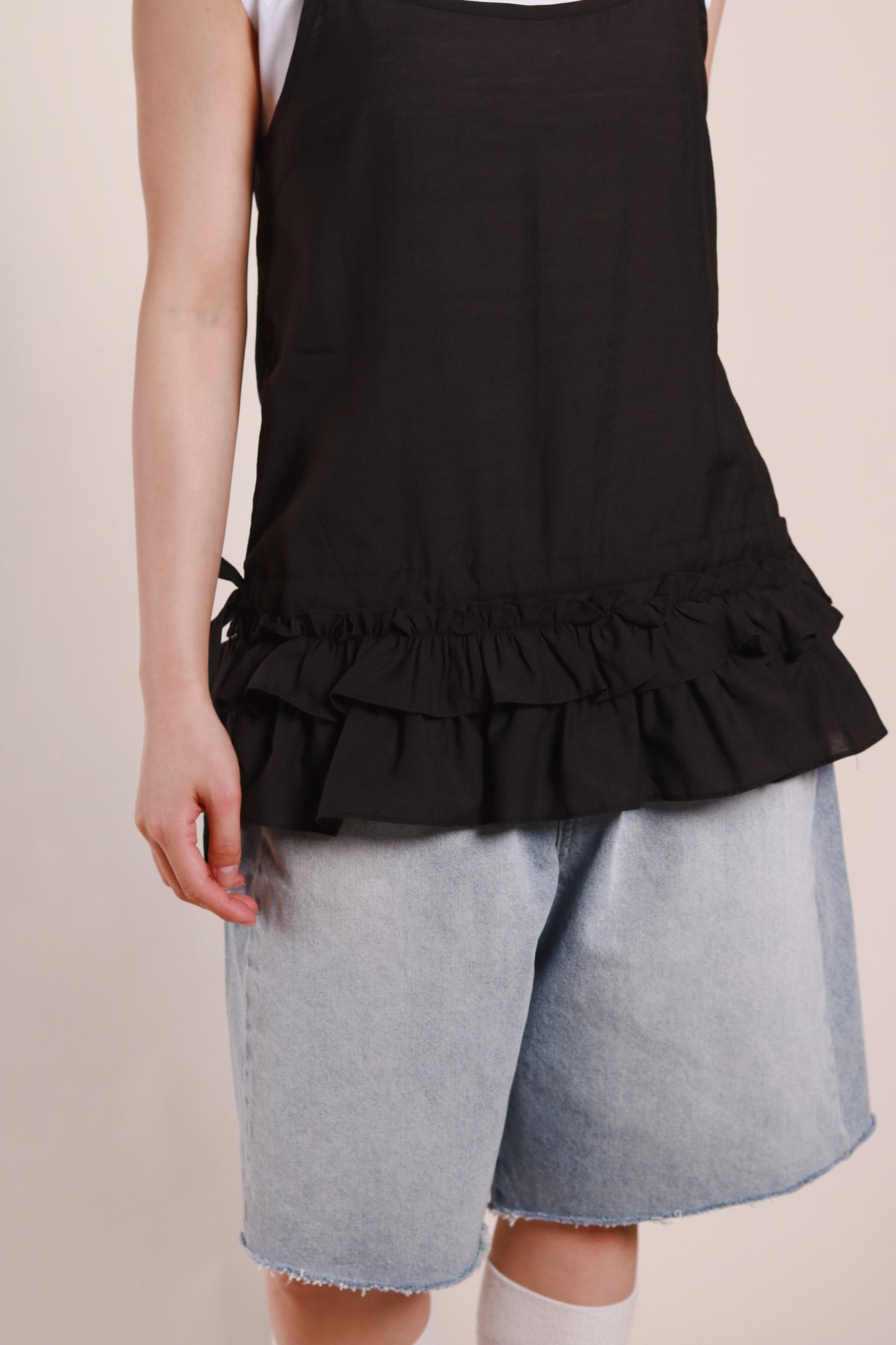 Double Ruffle Sleeveless Top (Black)