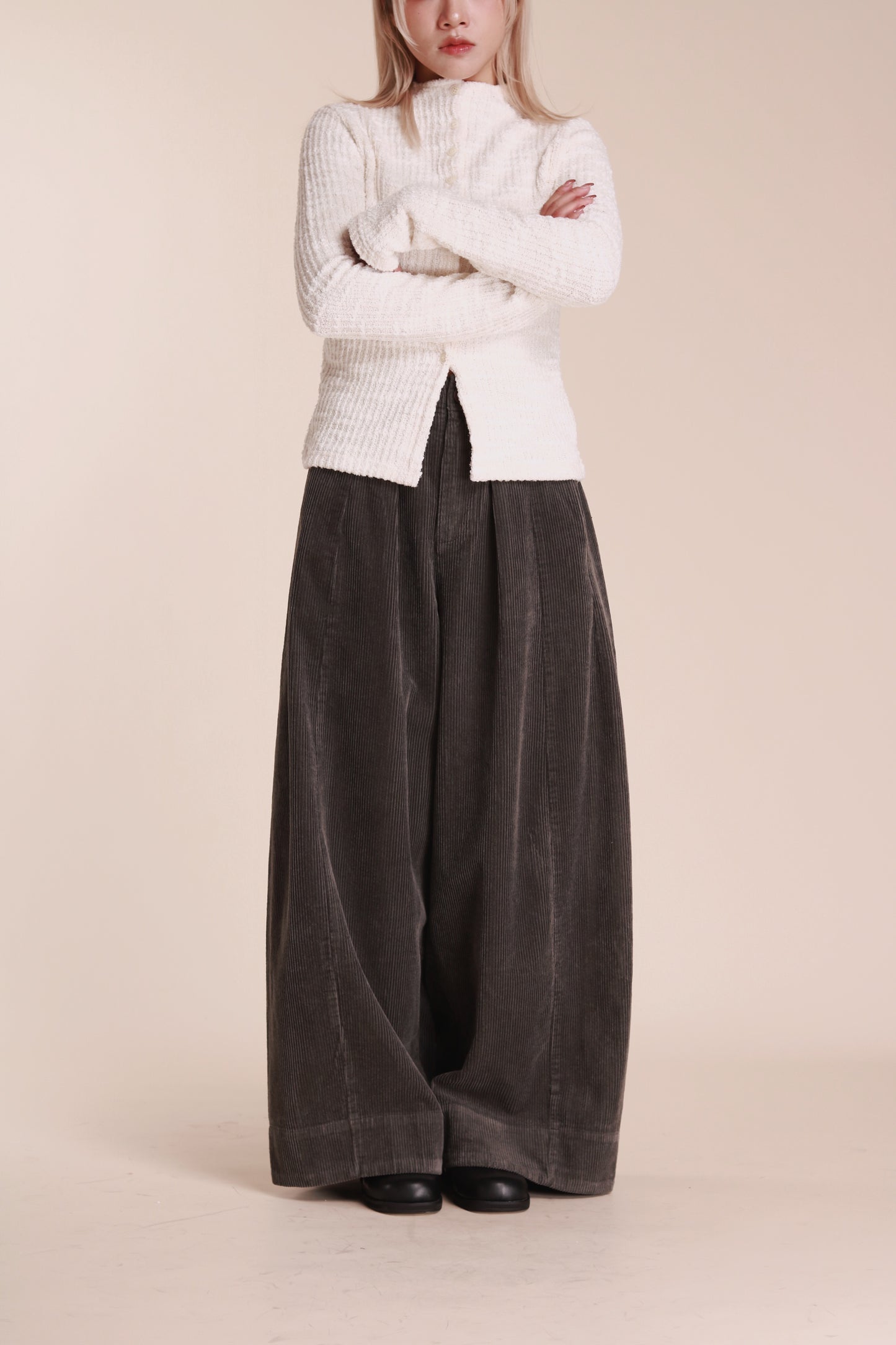 Corduroy Wide Pants (Grey)