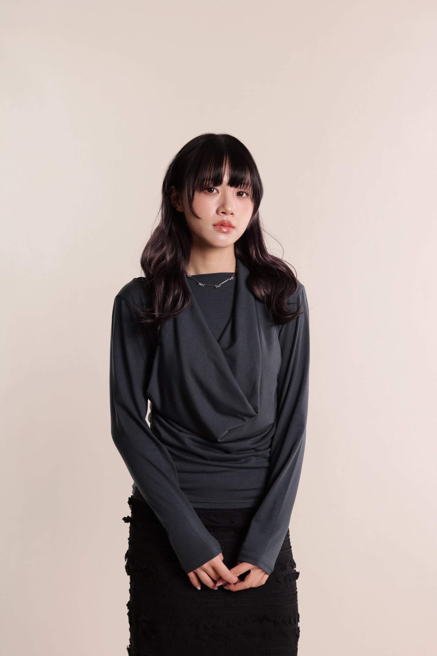 Grace Layered Drape Top (Charcoal)