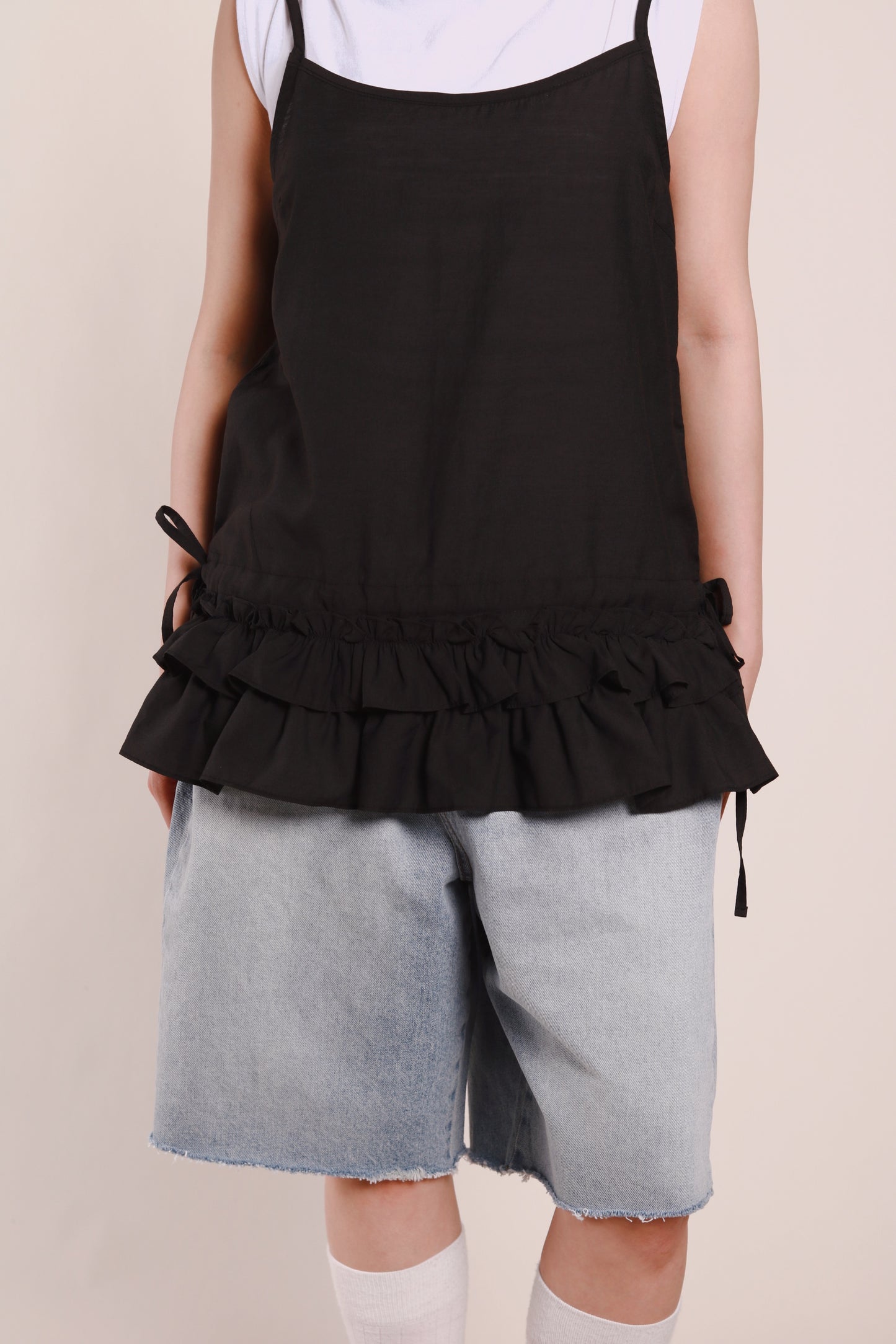 Double Ruffle Sleeveless Top (Black)