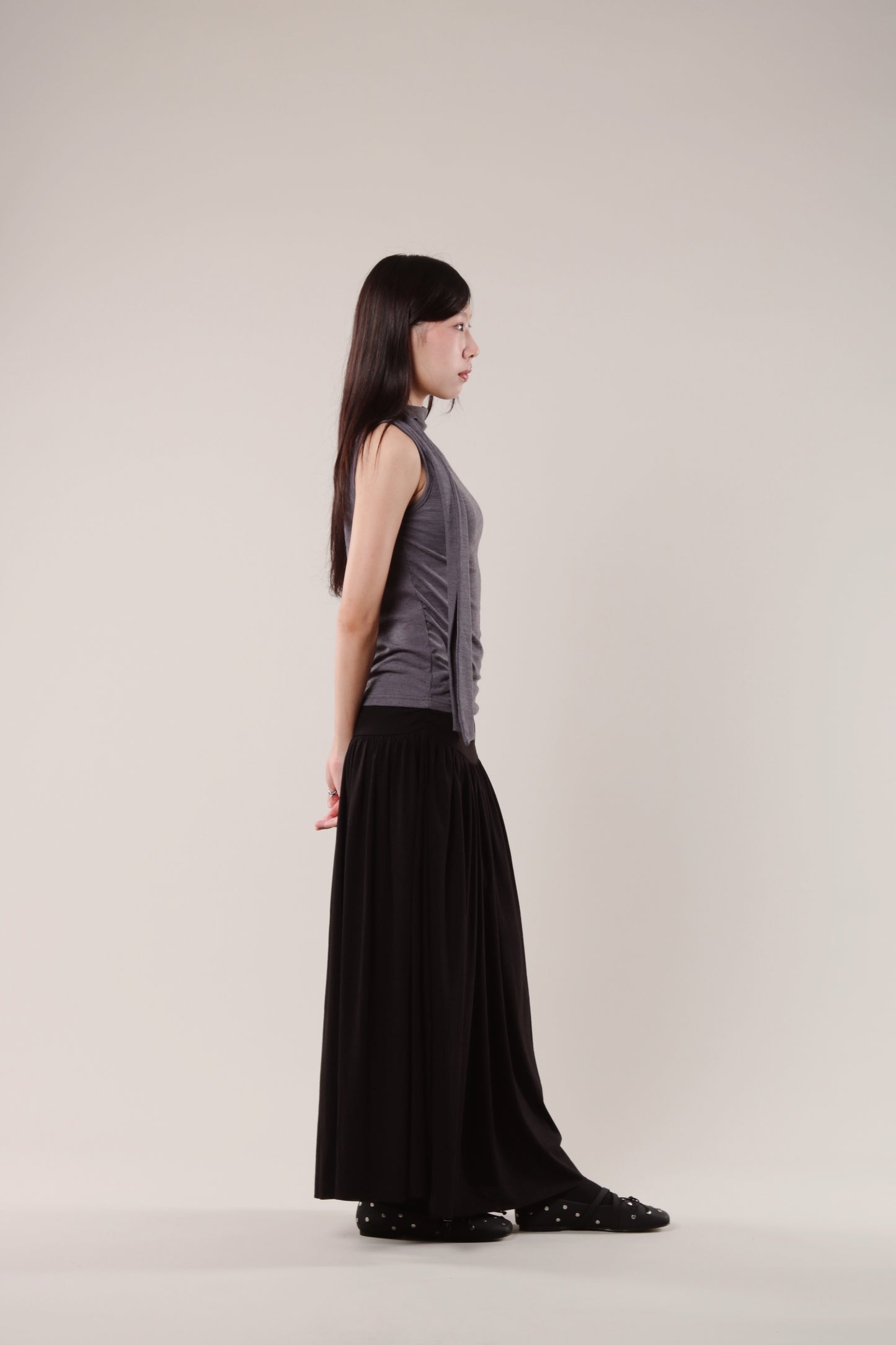Linen Scarf Top (Charcoal)