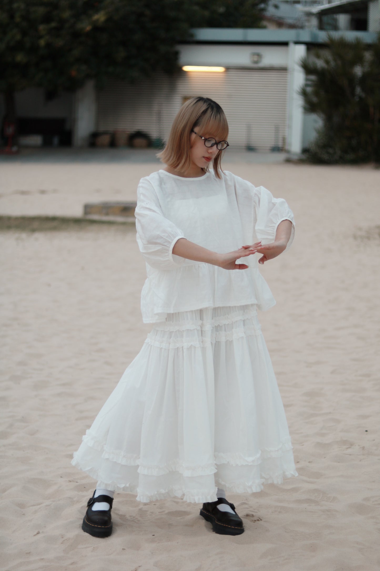 Doll Double Ruffle Skirt (White)