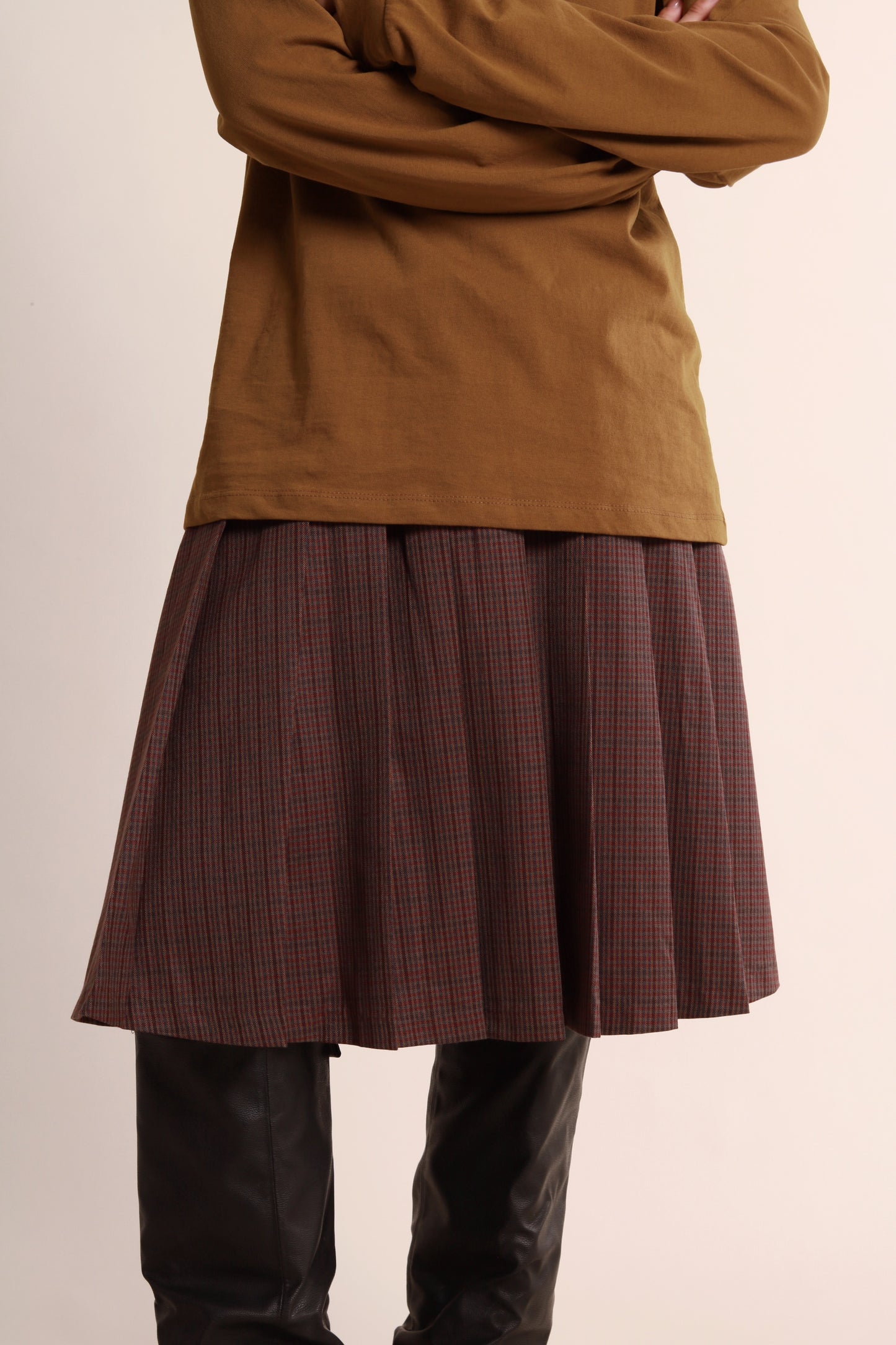Checkered Pleat Skirt (Brown)