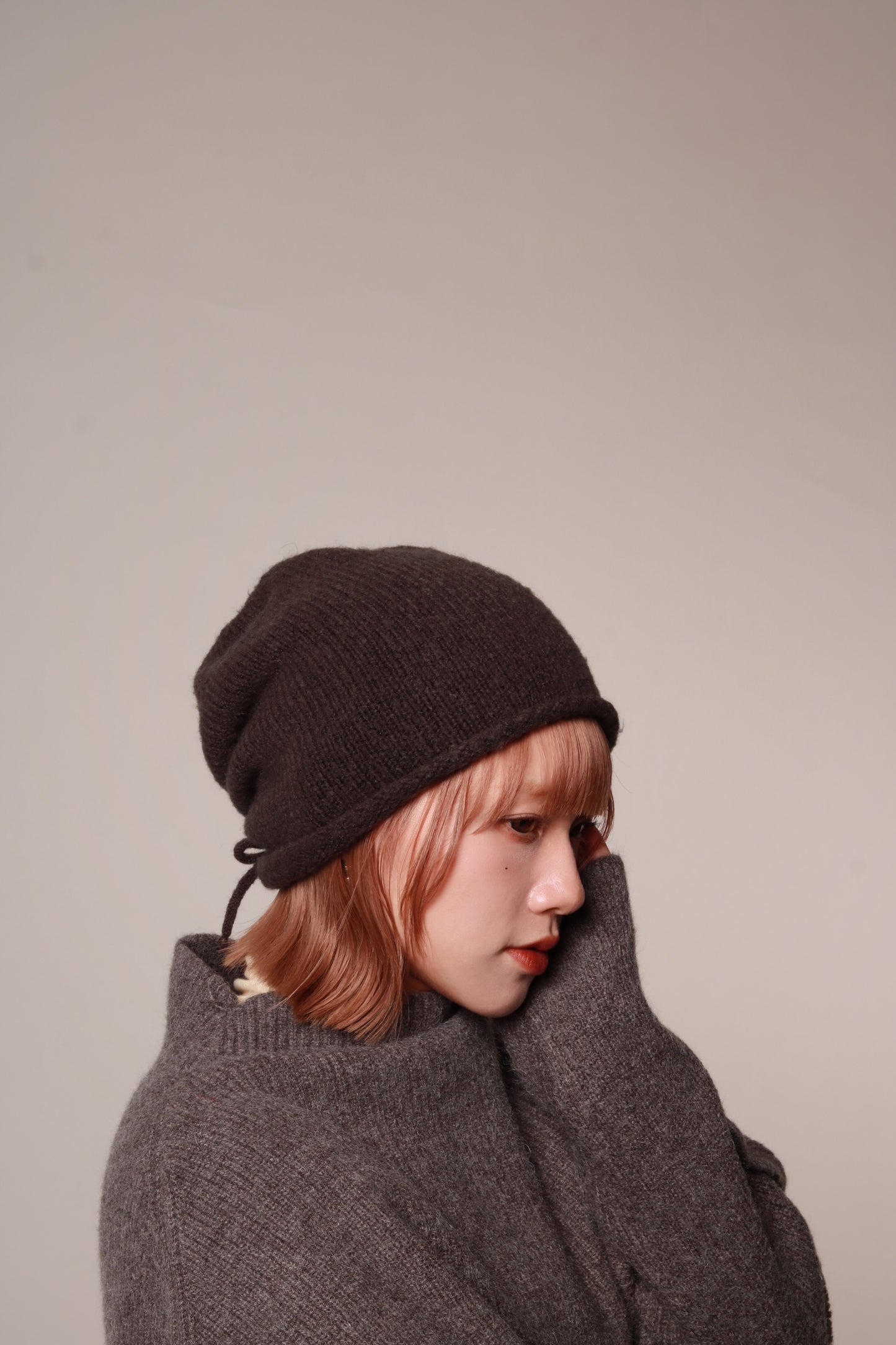 Gathered Ribbon Beanie (Beige/Black/Charcoal/Pink/Red)