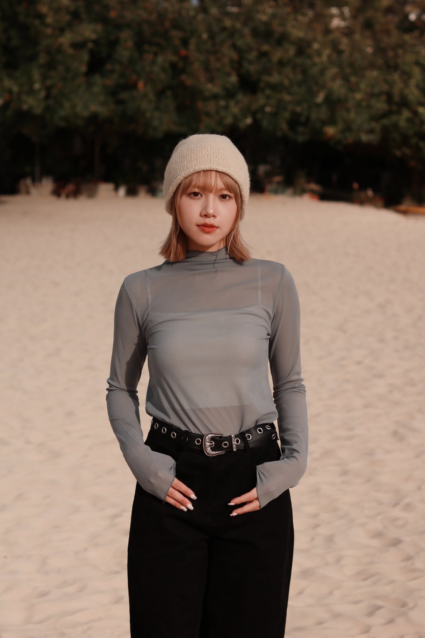 Spring See Through Top (Grey Blue)