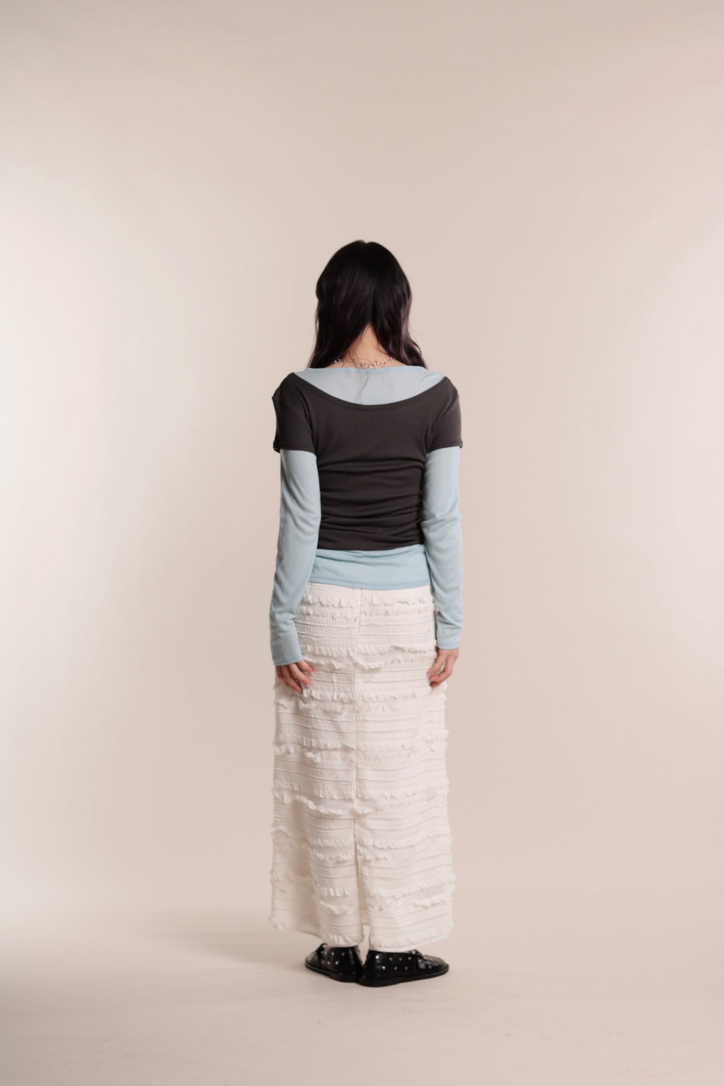 Textured Ruffle Maxi Skirt (Ivory)