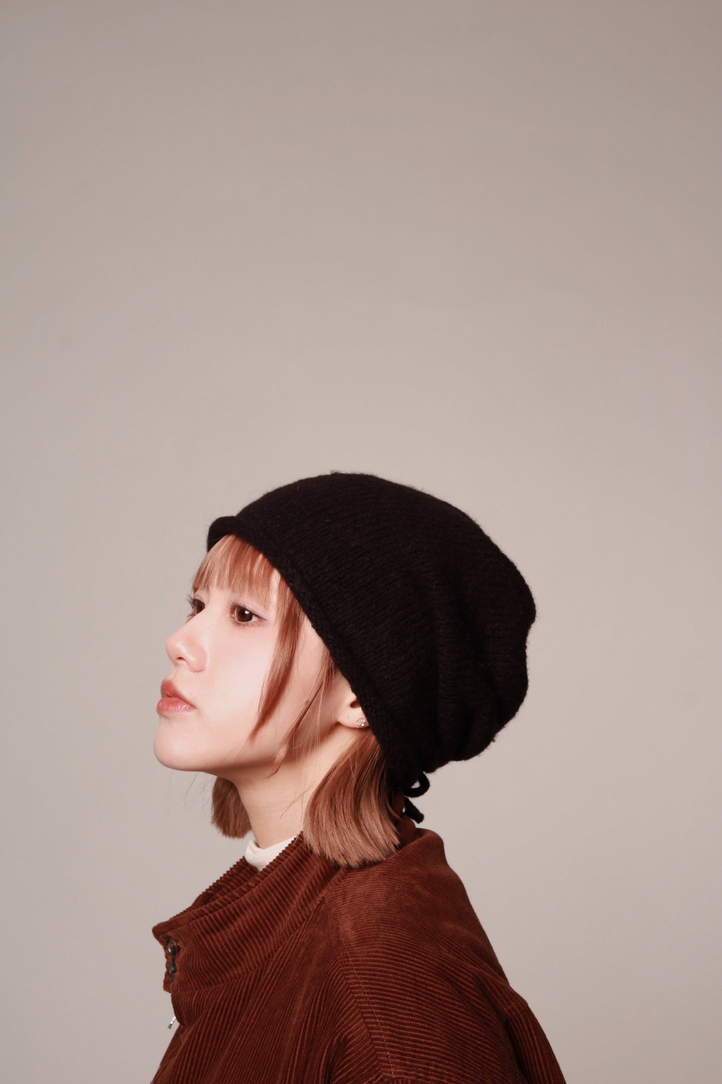 Gathered Ribbon Beanie (Beige/Black/Charcoal/Pink/Red)