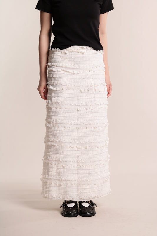 Textured Ruffle Maxi Skirt (Ivory)