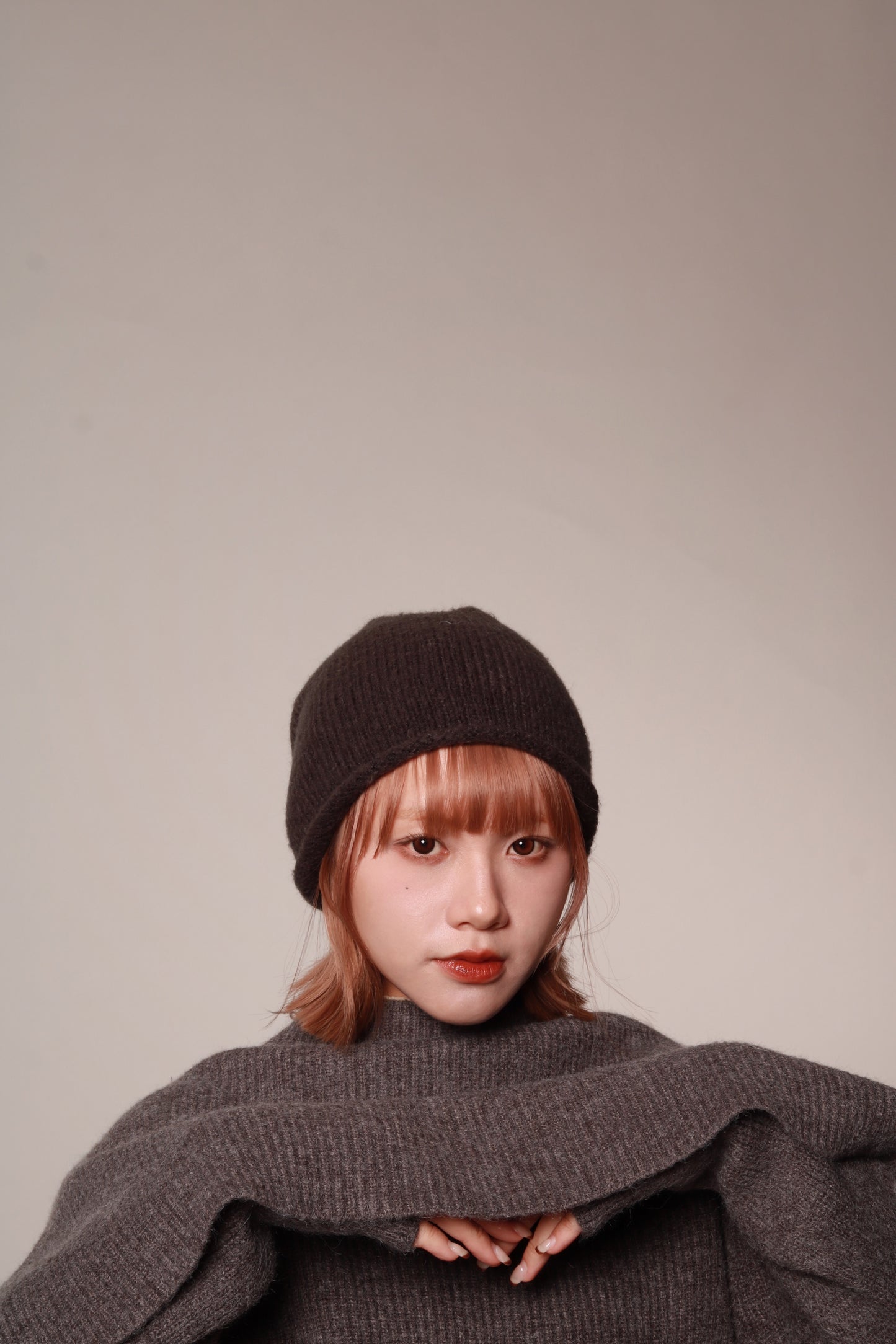 Gathered Ribbon Beanie (Beige/Black/Charcoal/Pink/Red)