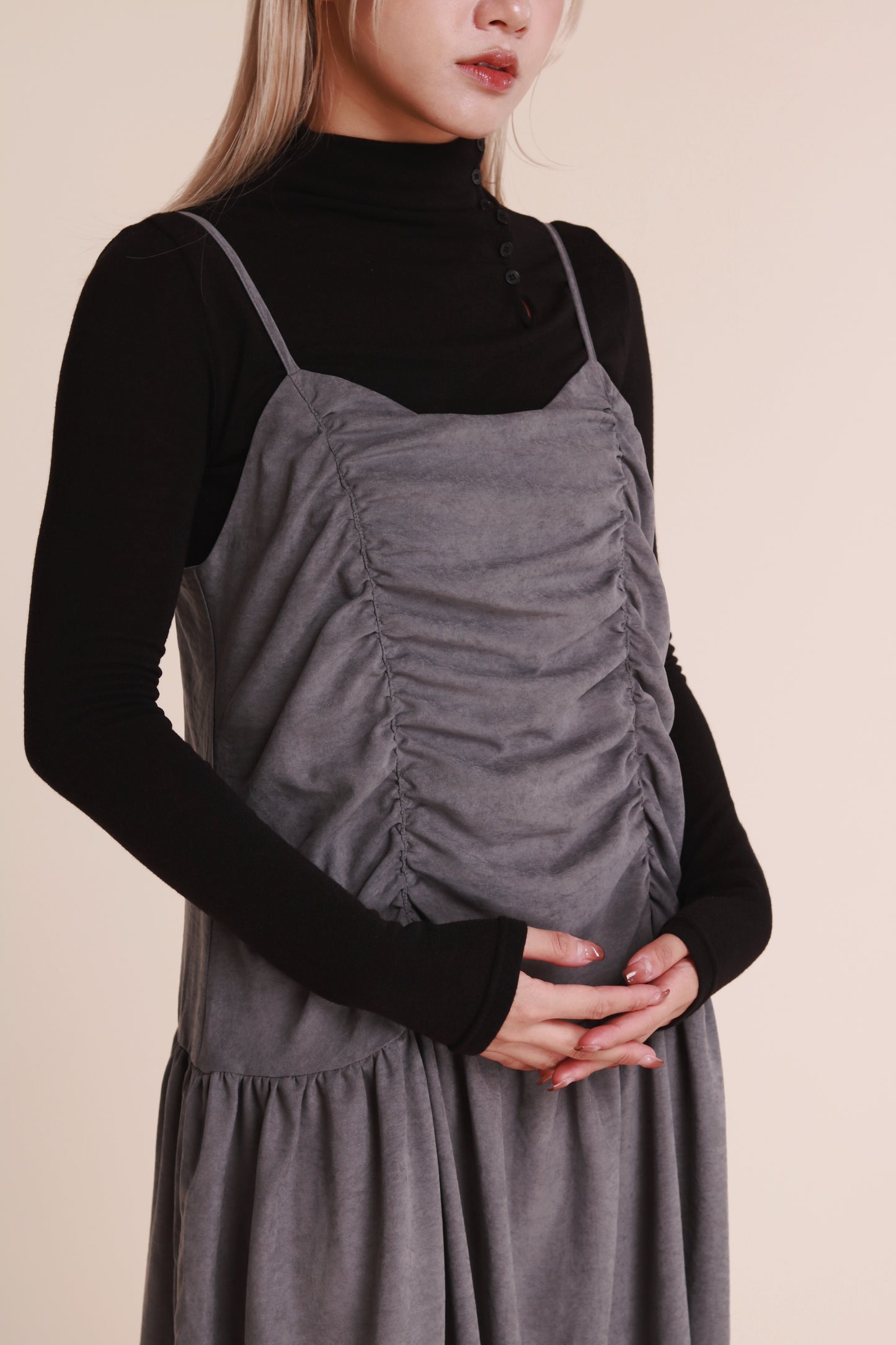 Doll Gathered Ruffle Dress (Grey Blue)