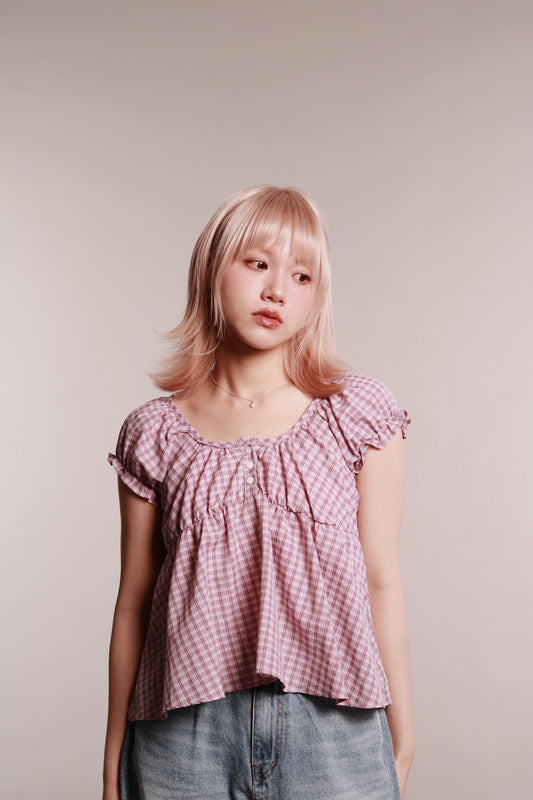 Plaid Button Blouse (Pink)