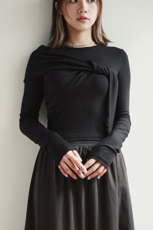 Gathered Long Tee (Black)