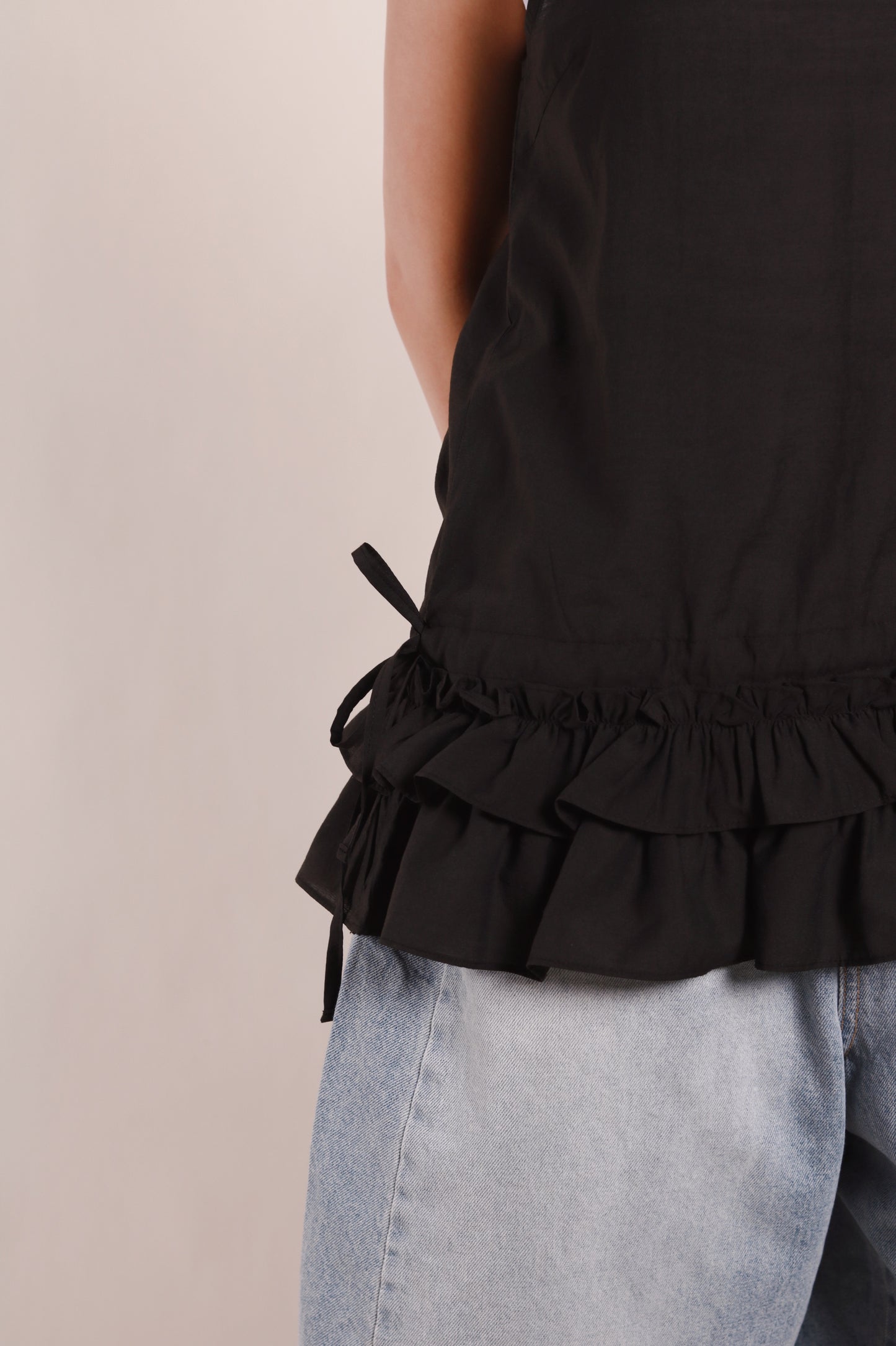 Double Ruffle Sleeveless Top (Black)