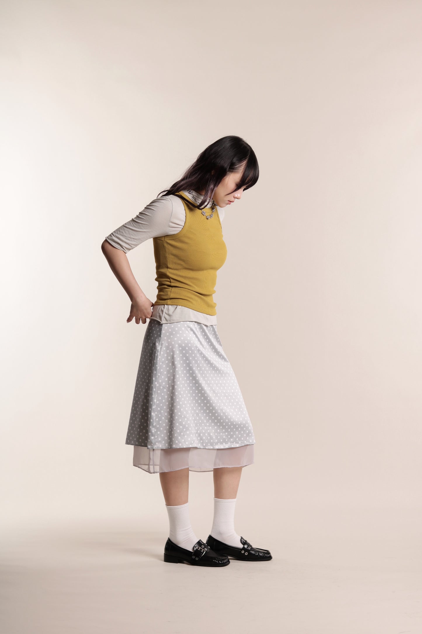 Polka Dot Midi Skirt (Grey)