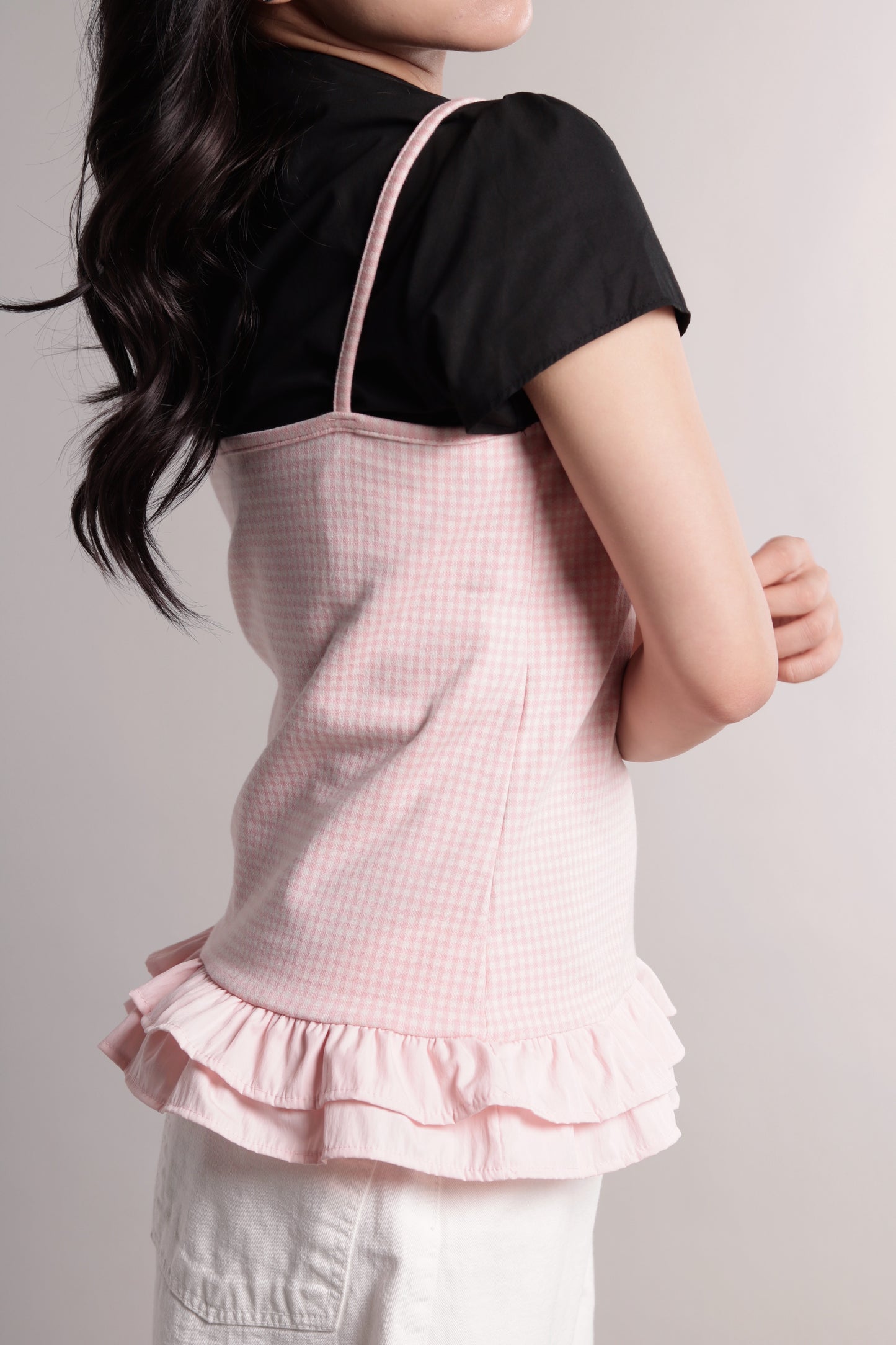 Checkered Ruffle Cami (Pink)