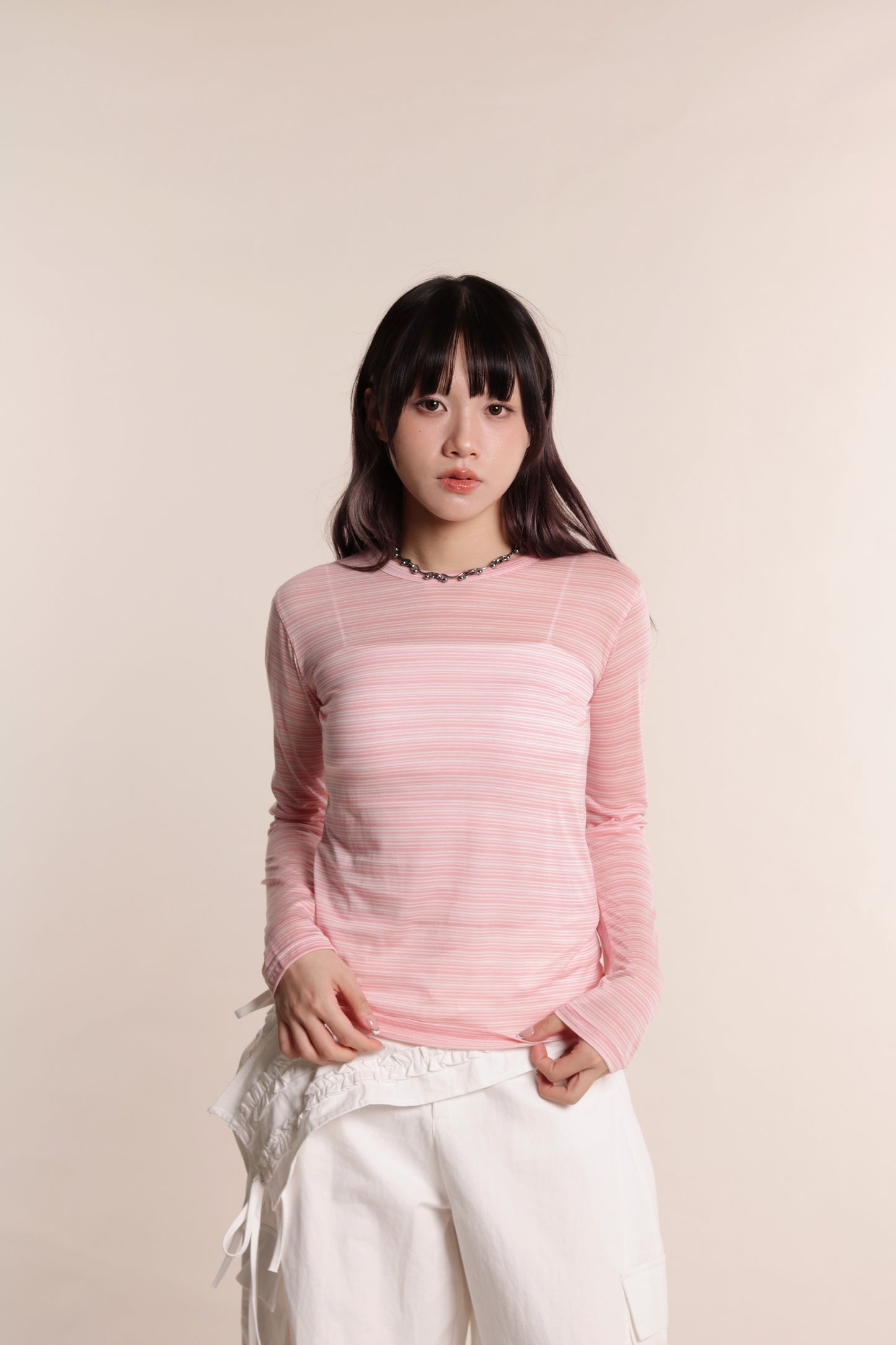 Striped See Through Top (Pink)