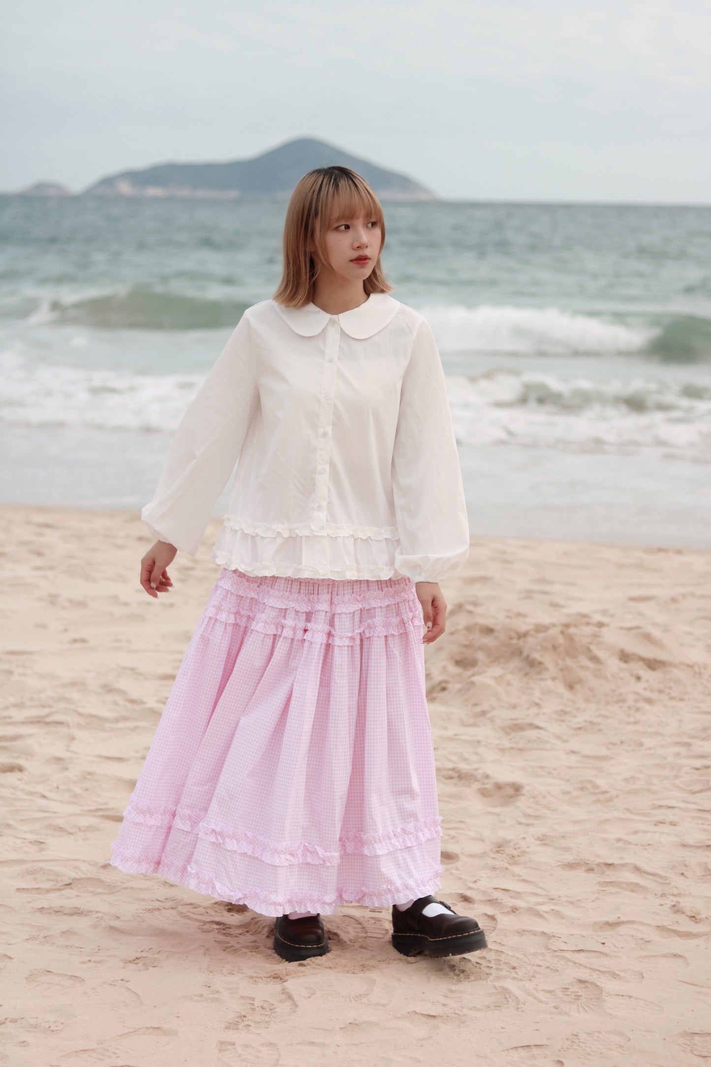 Doll Checkered Ruffle Skirt (Pink)