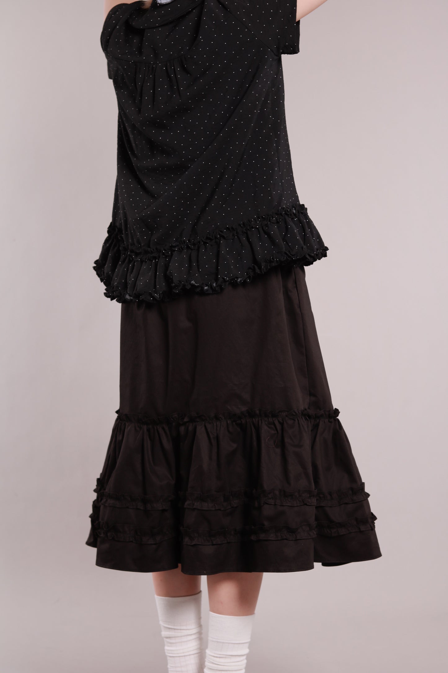 Doll Ruffle Midi Skirt (Black)