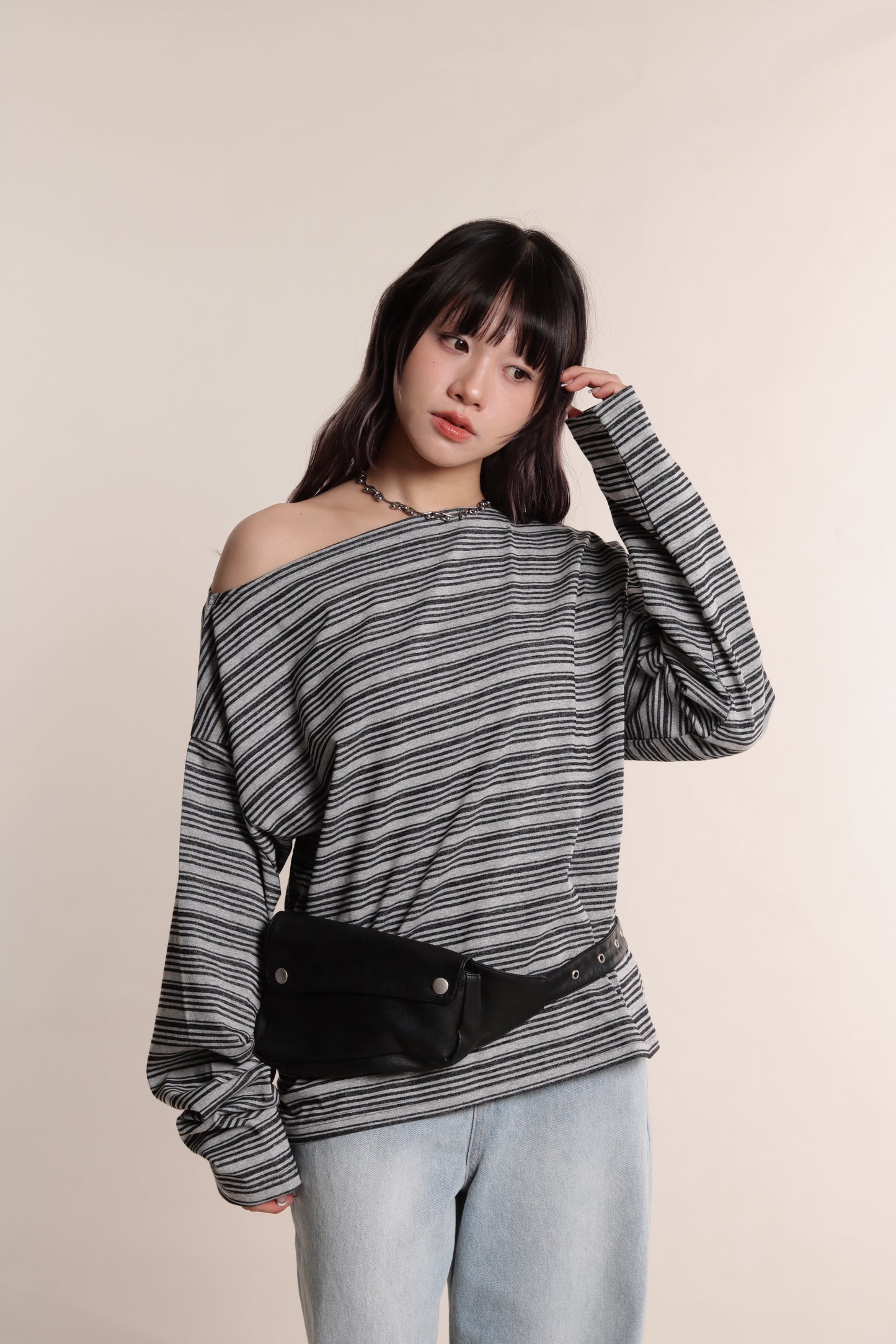 Oversized Stripe Top (Grey)