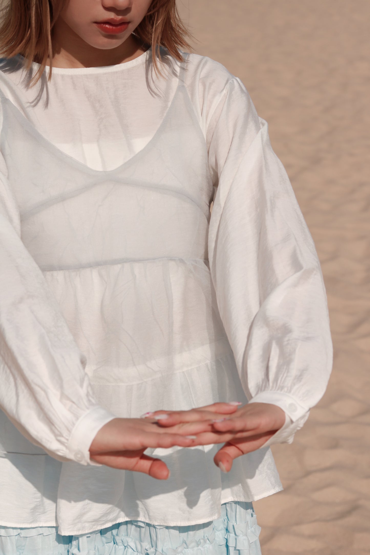 Doll Ribbon Sleeveless Top (Sky)