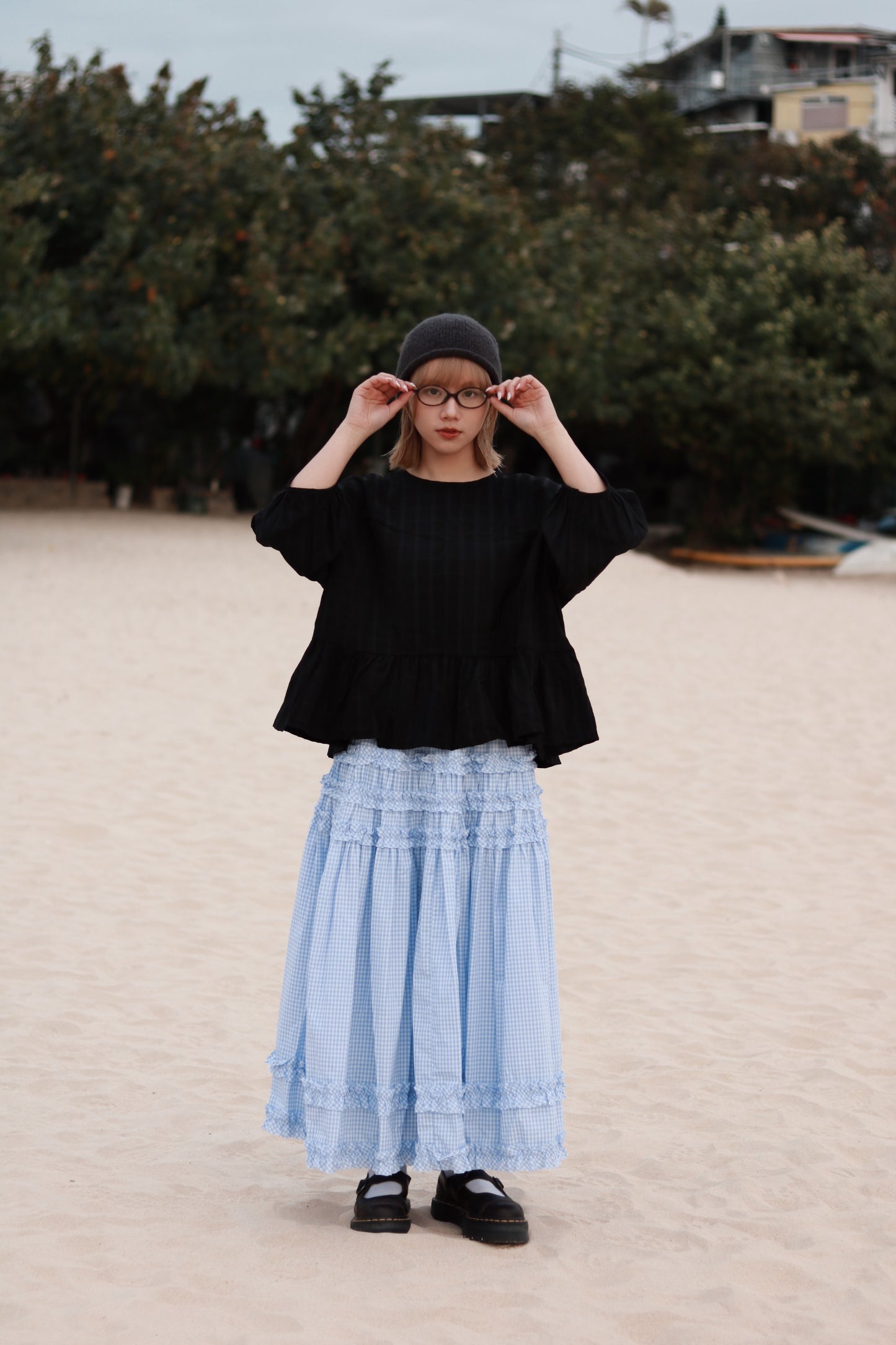 Doll Checkered Ruffle Skirt (Blue)