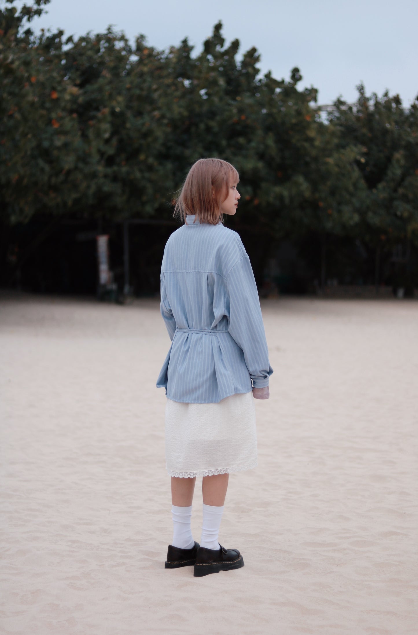 Striped  Lace Mini Skirt (White)