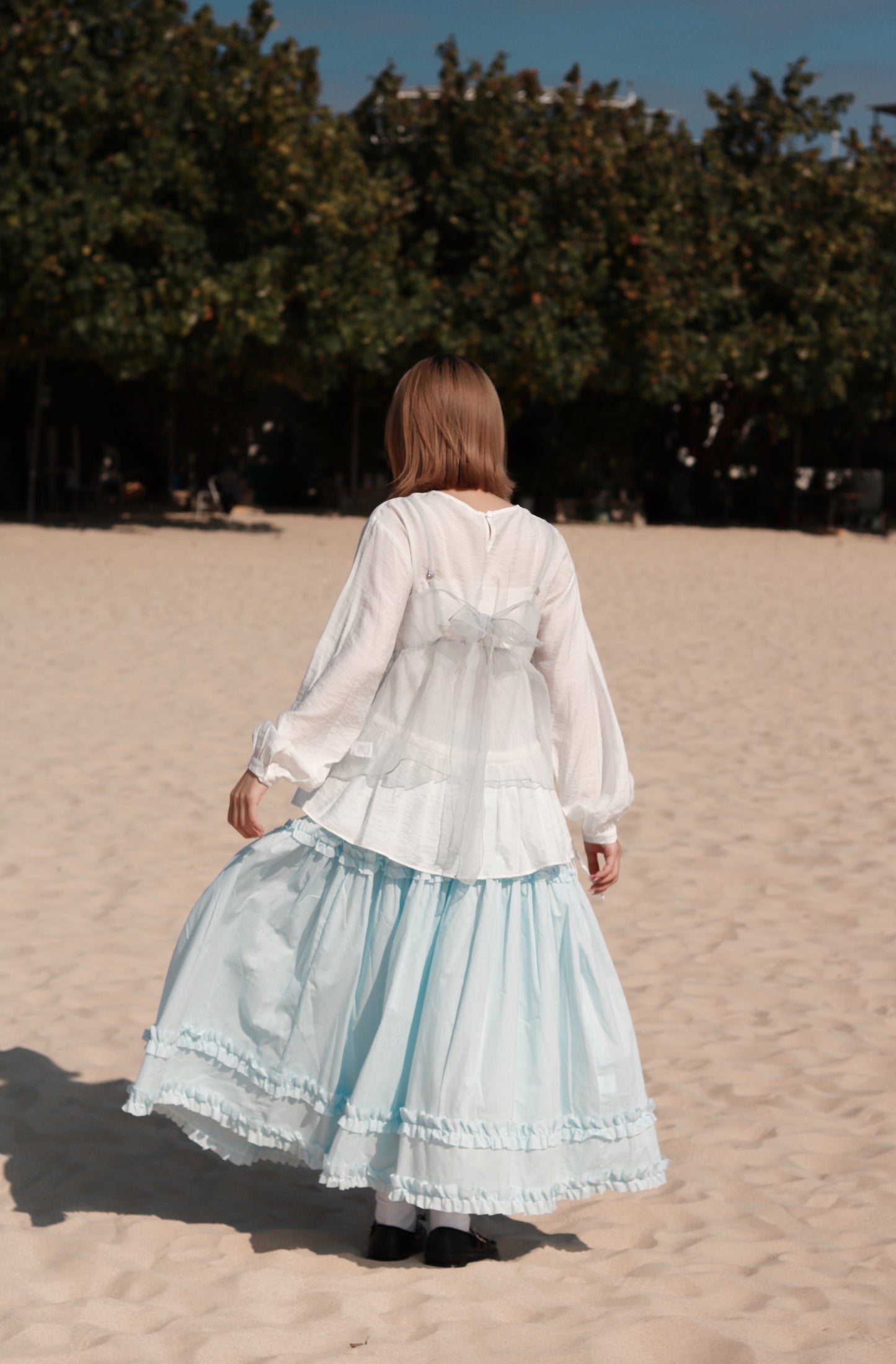 Doll Ribbon Sleeveless Top (Sky)